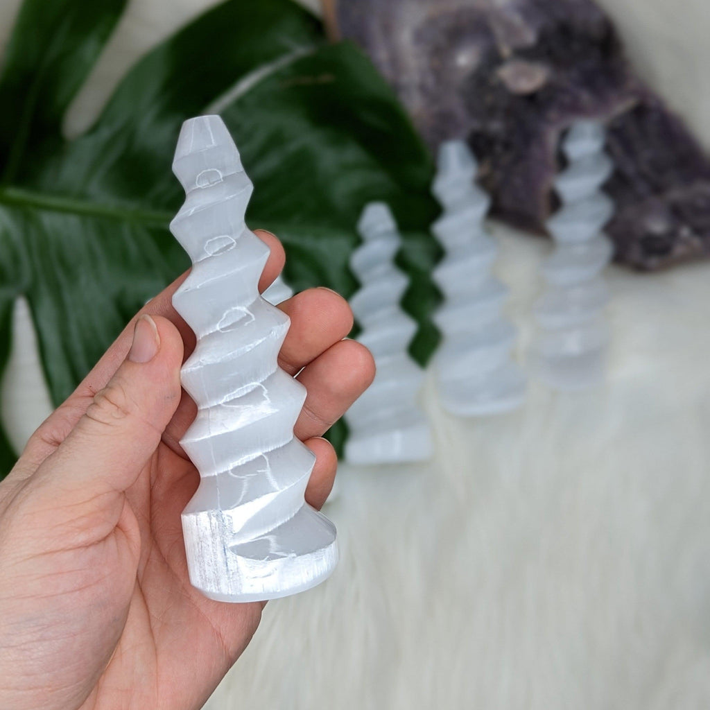 Spiral ~ Magical Unicorn Horn Selenite Wand~ Cleansing and Energizing - Earth Family Crystals