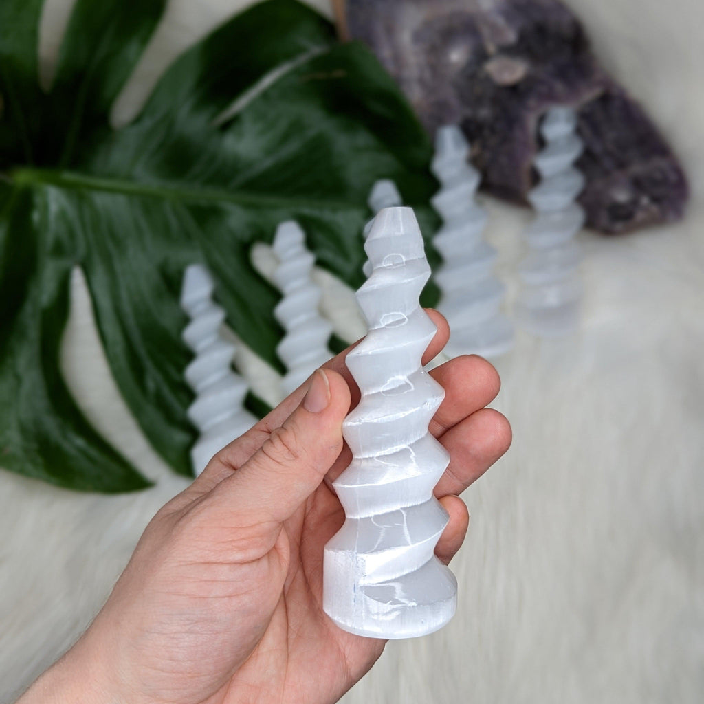 Spiral ~ Magical Unicorn Horn Selenite Wand~ Cleansing and Energizing - Earth Family Crystals