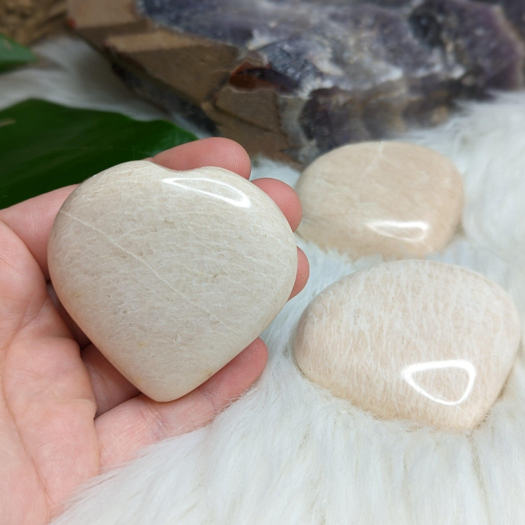 Peach Moonstone Puffy Hearts ~ ONE - Earth Family Crystals