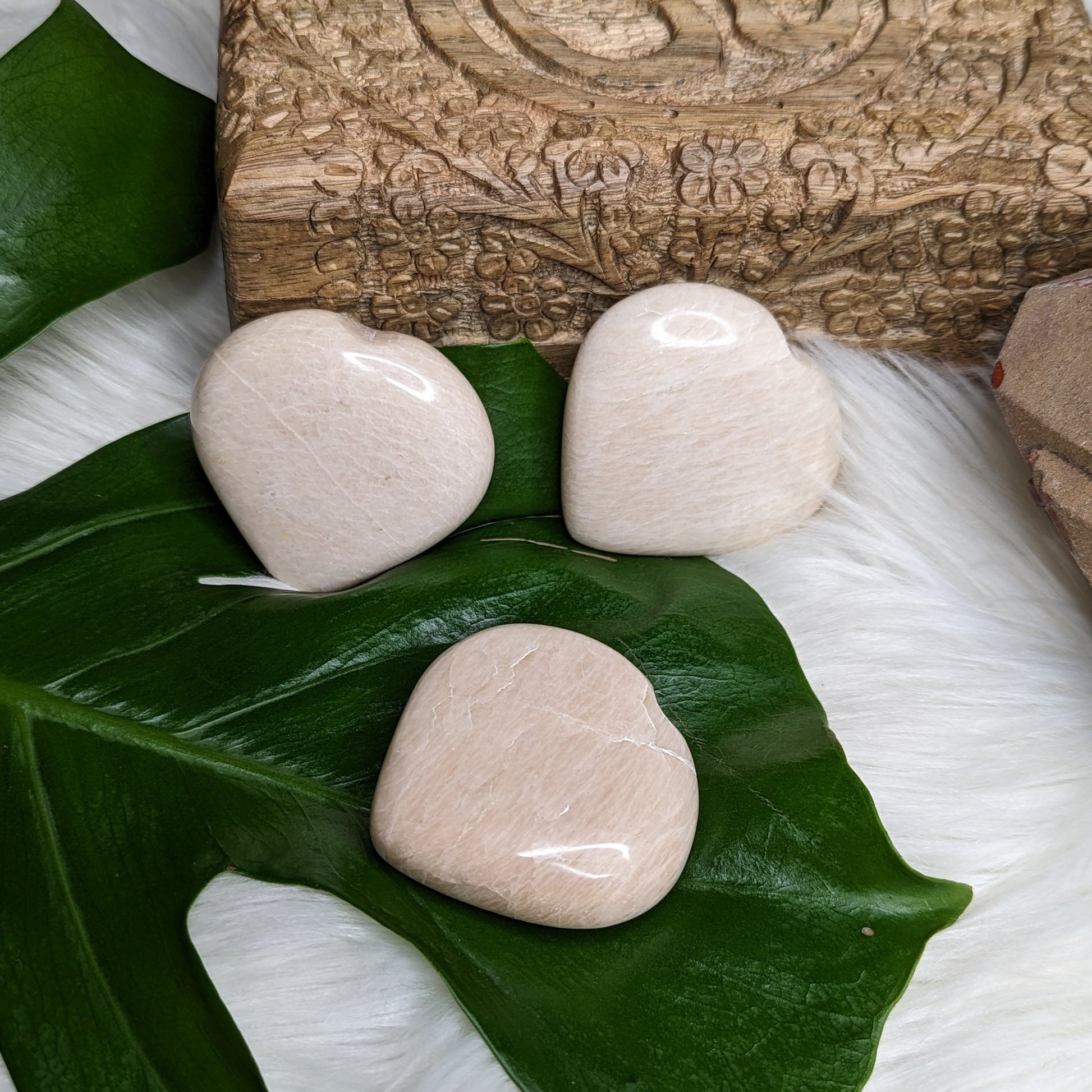Peach Moonstone Puffy Hearts ~ ONE - Earth Family Crystals