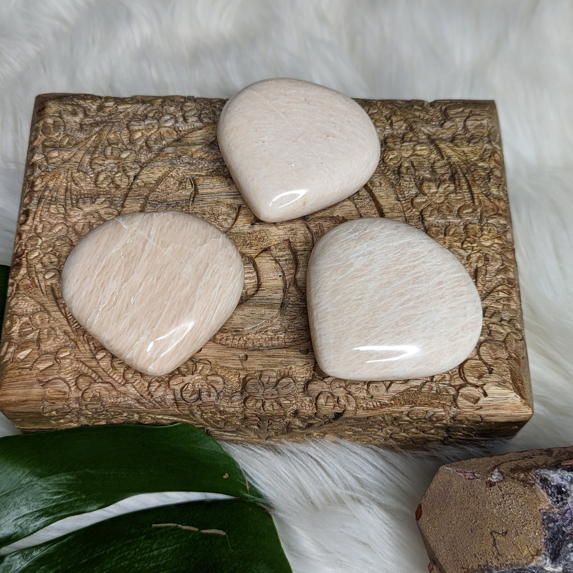 Peach Moonstone Puffy Hearts ~ ONE - Earth Family Crystals