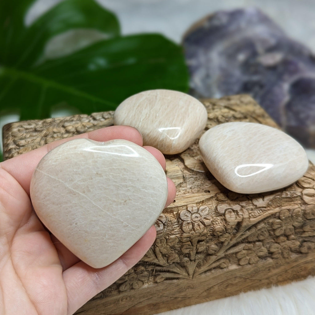 Peach Moonstone Puffy Hearts ~ ONE - Earth Family Crystals