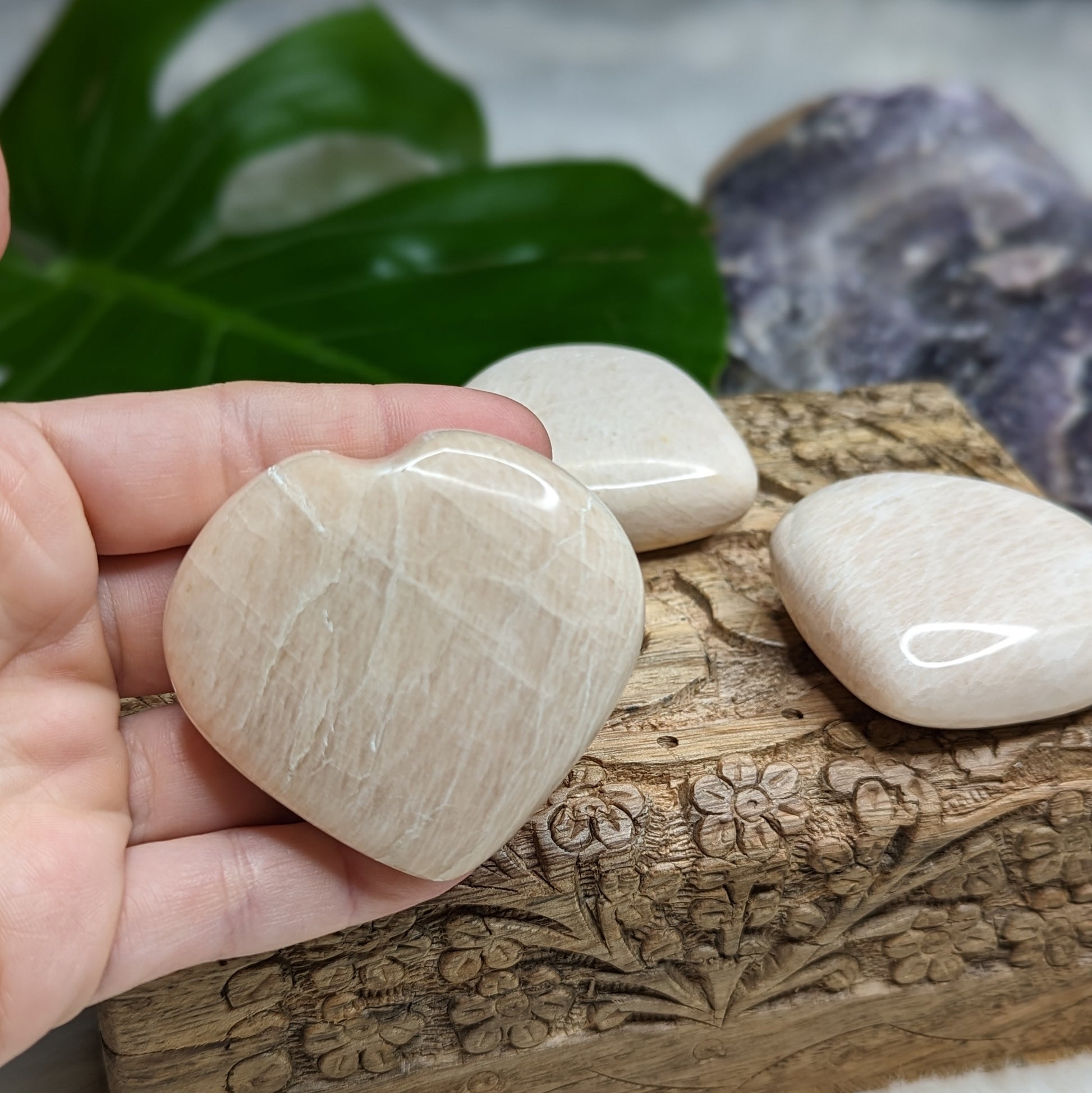 Peach Moonstone Puffy Hearts ~ ONE - Earth Family Crystals