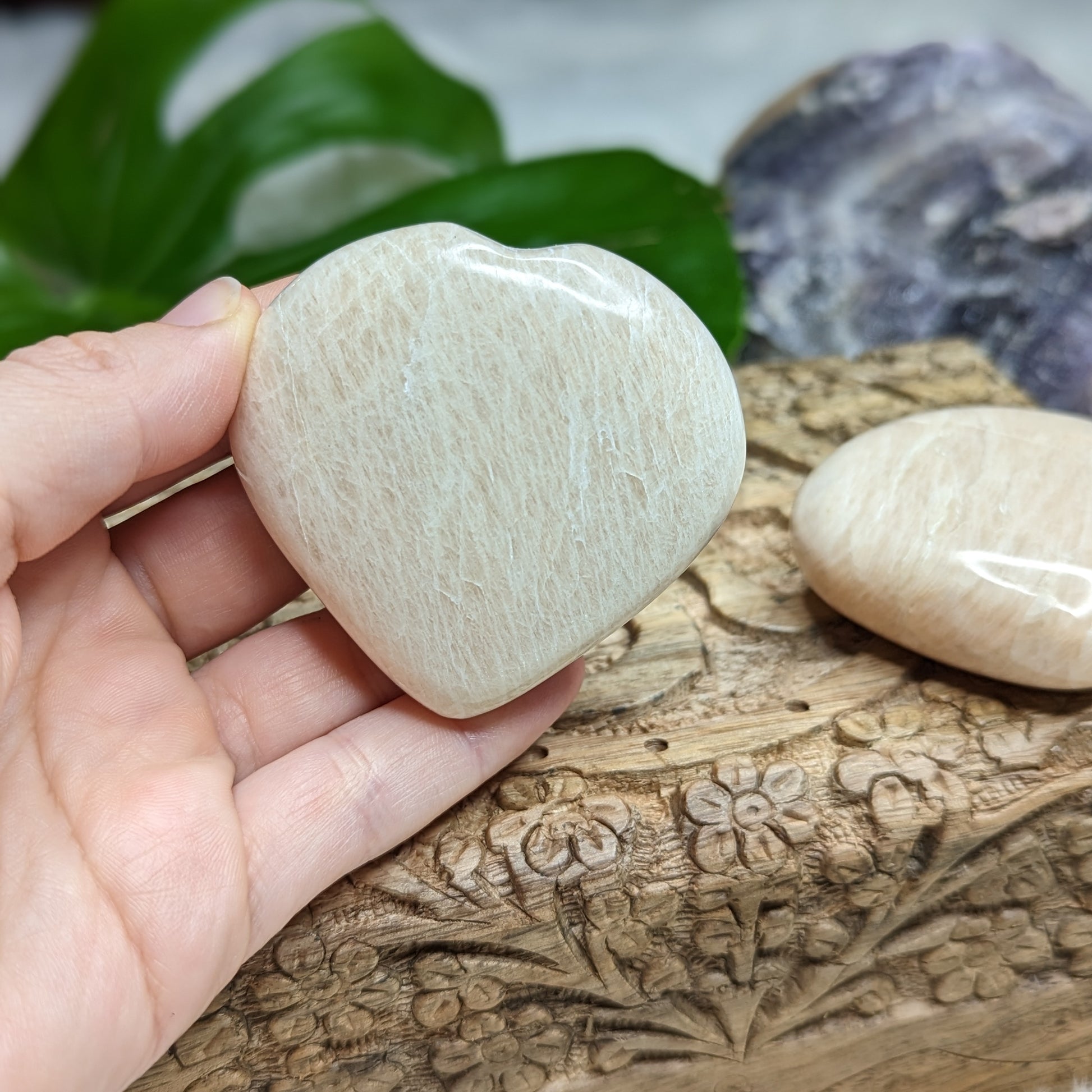 Peach Moonstone Puffy Hearts ~ ONE - Earth Family Crystals