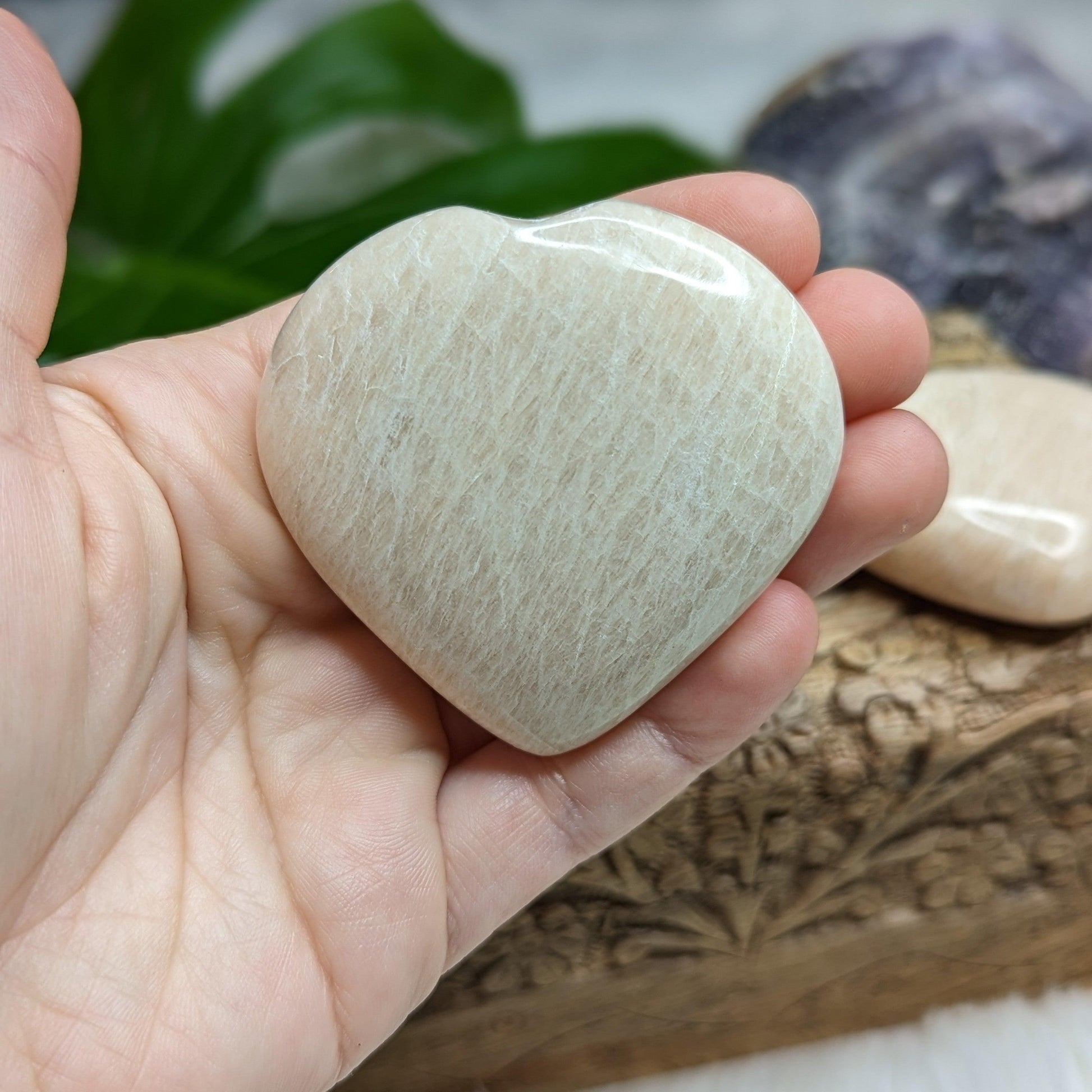 Peach Moonstone Puffy Hearts ~ ONE - Earth Family Crystals