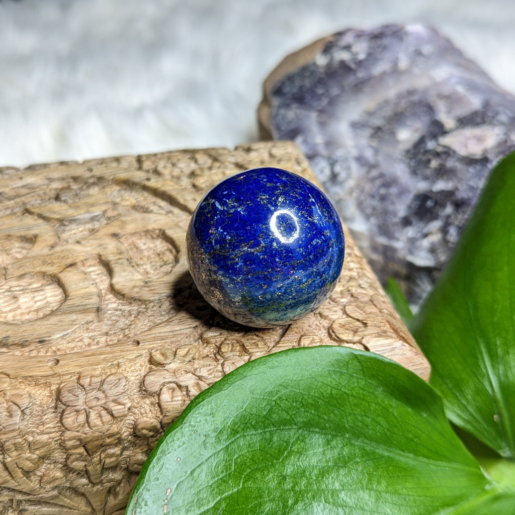 Gorgeous Blue Lapis Lazuli Sphere Carving #1 (from Pakistan) in Pyrite Matrix - Earth Family Crystals