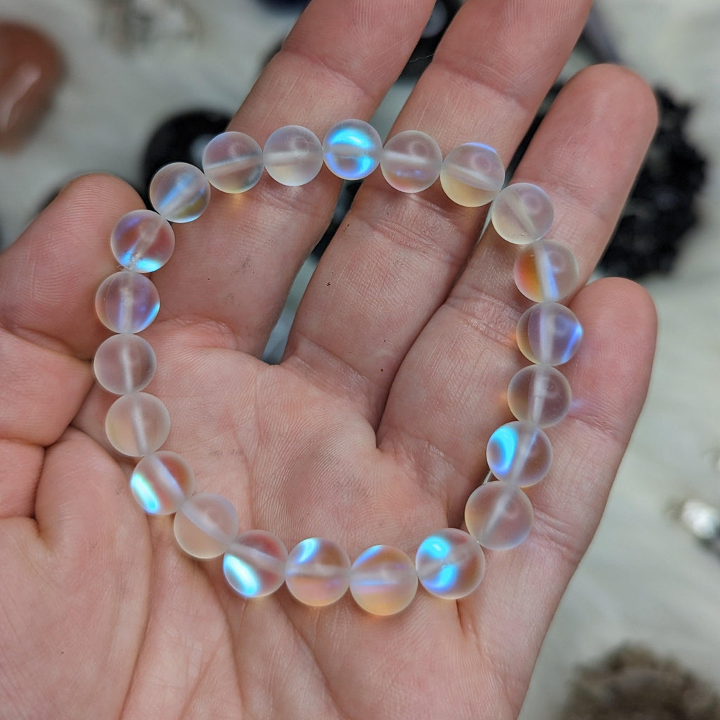RESERVED | Clear Matte Mermaid Glass Stretch Bracelet ~ Rainbow Iridescent Glow - Earth Family Crystals