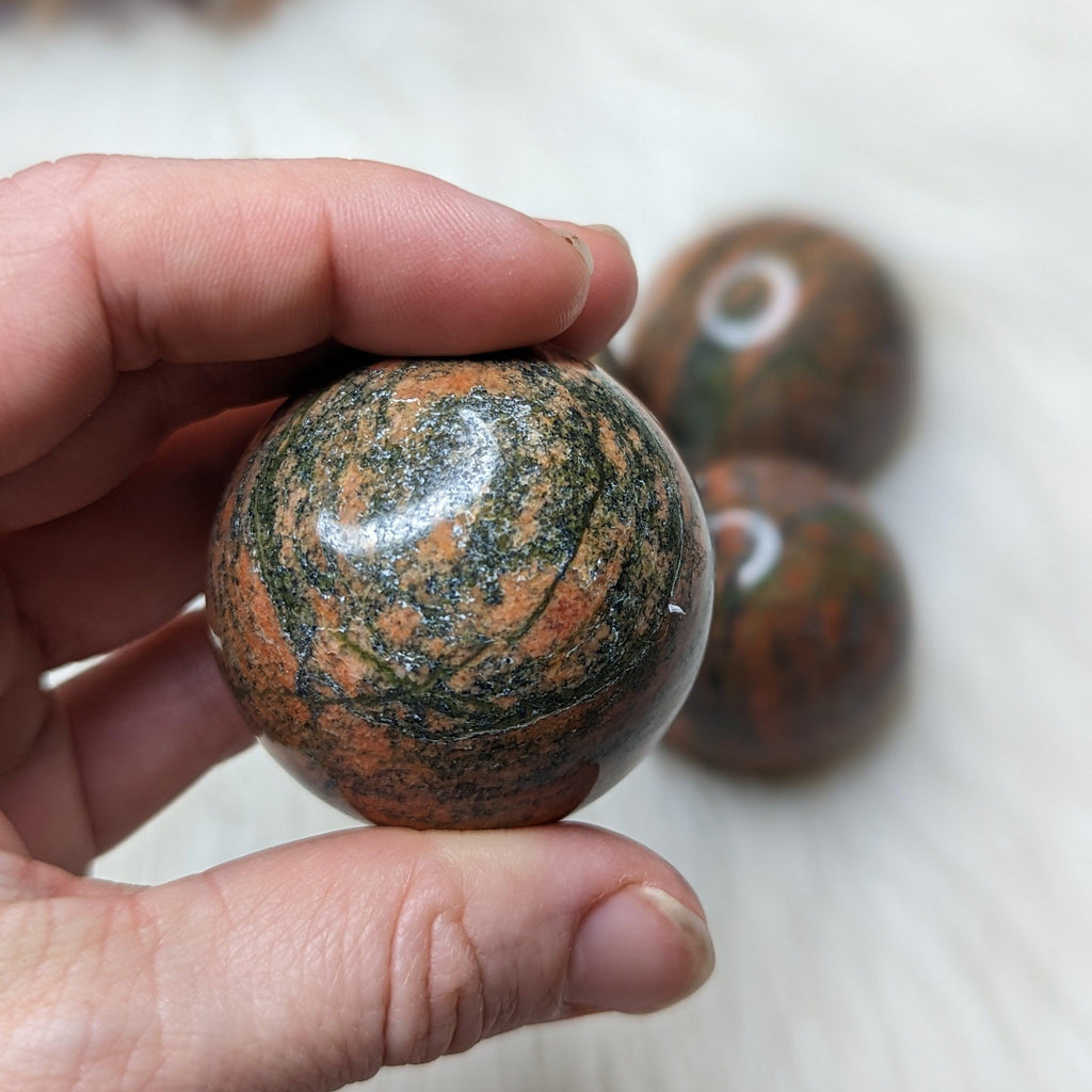 Unakite Sphere Carving~ Uplifting Vibrations of Green and Pink~ - Earth Family Crystals