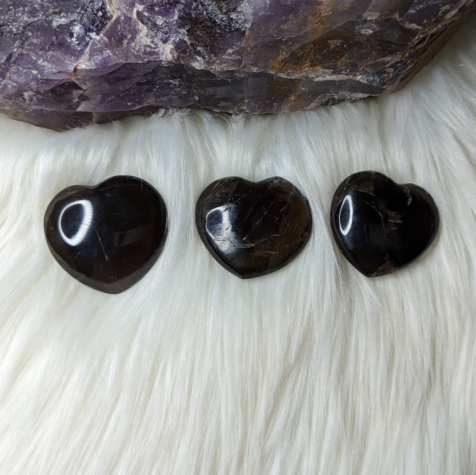 One Unique, Dark Smoky Quartz - Heart Carved Palm Stone ~ Adorable and Grounding ~ - Earth Family Crystals