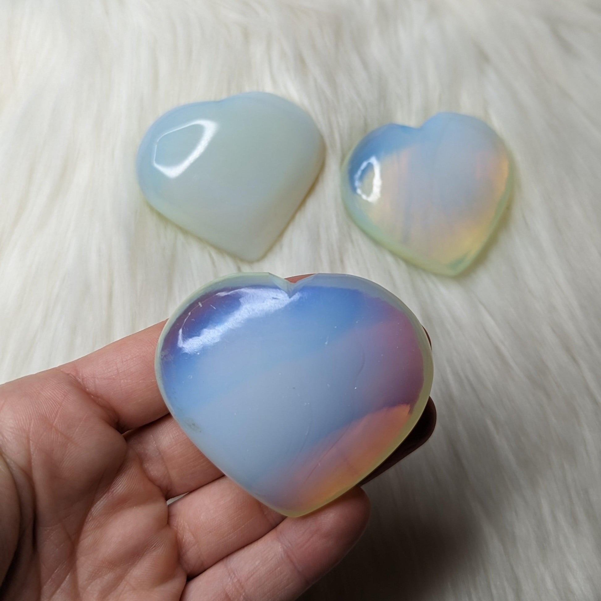 Opalite Glass Heart Carving - Earth Family Crystals