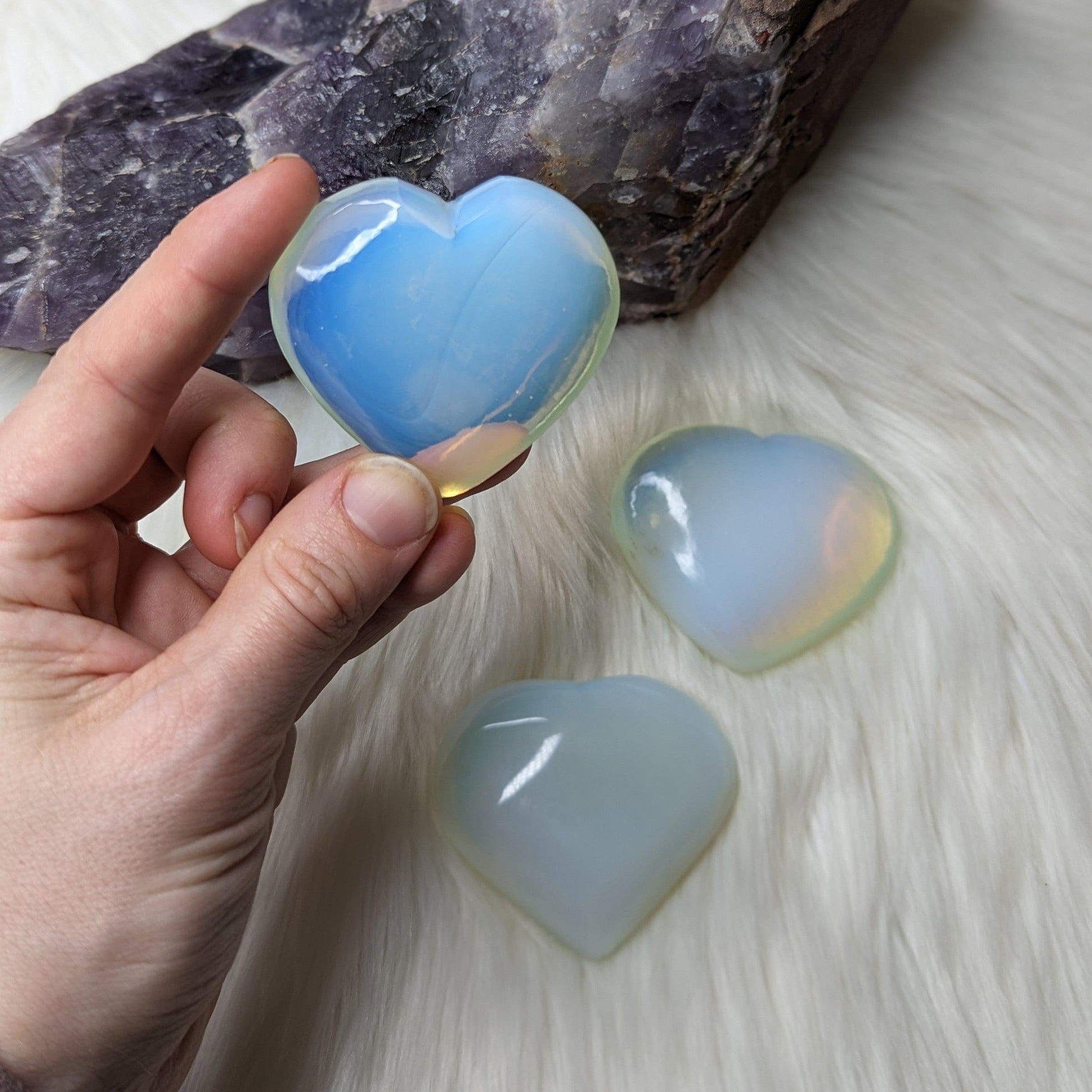 Opalite Glass Heart Carving - Earth Family Crystals