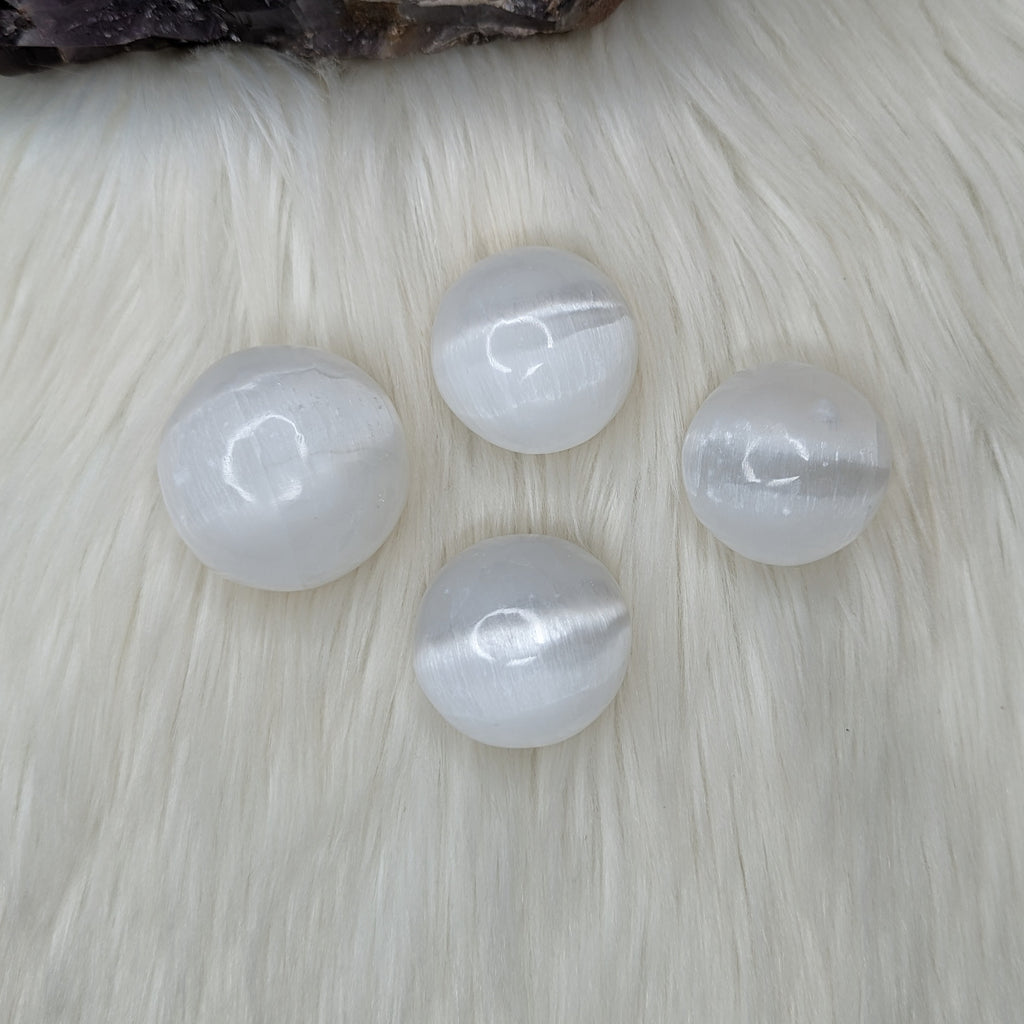 Beautiful Glowing White Selenite Sphere Carvings ~ Small Sphere - Earth Family Crystals