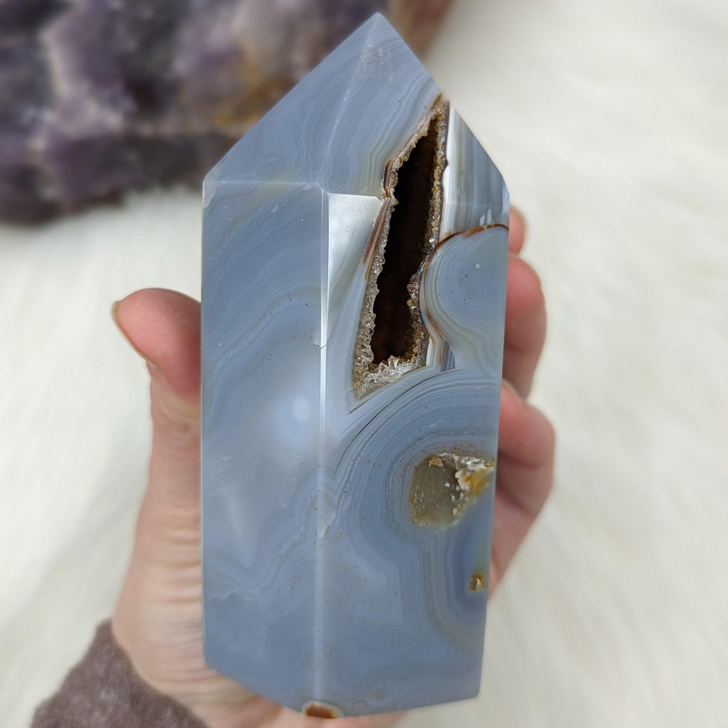 Agate Polished Point with GORGEOUS Druzy Cave ~ One of A Kind - Earth Family Crystals