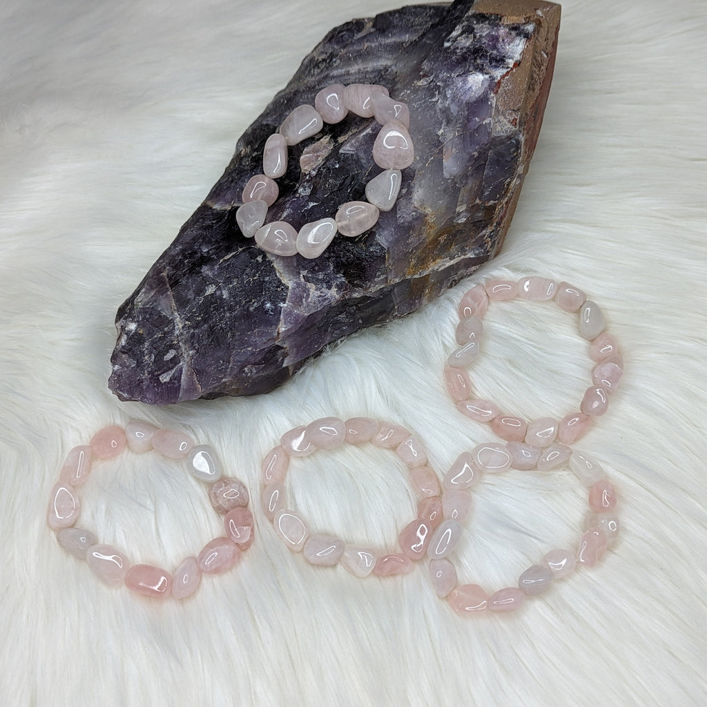 Beautiful Soft Pink Rose Quartz Tumbled Bracelet~ Ultra Strong Stretch Bracelet - Earth Family Crystals
