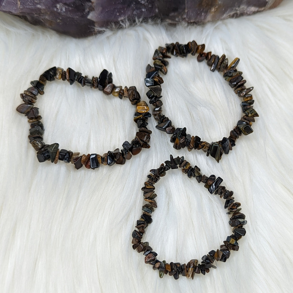 Blue Tiger's Eye Chip Stretch Bracelet ~Gemmy and Supportive~ - Earth Family Crystals