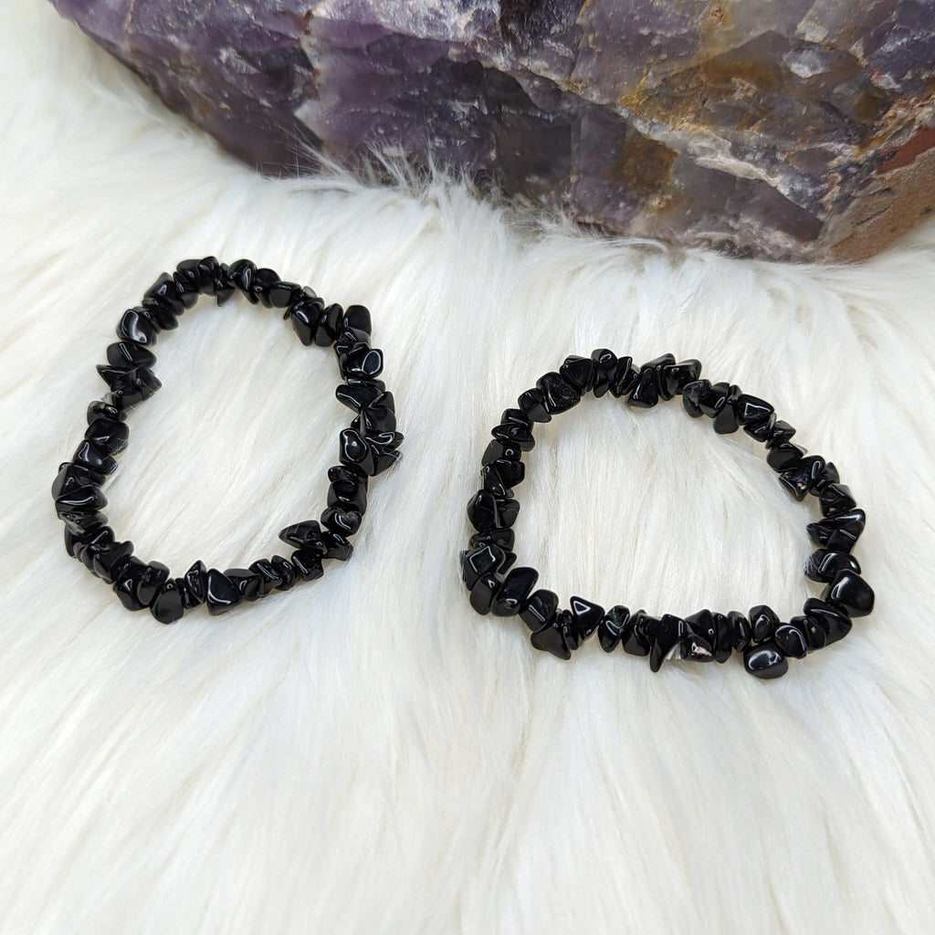 Black Obsidian Chip Stretch Bracelet ~Etheric Protection~ - Earth Family Crystals