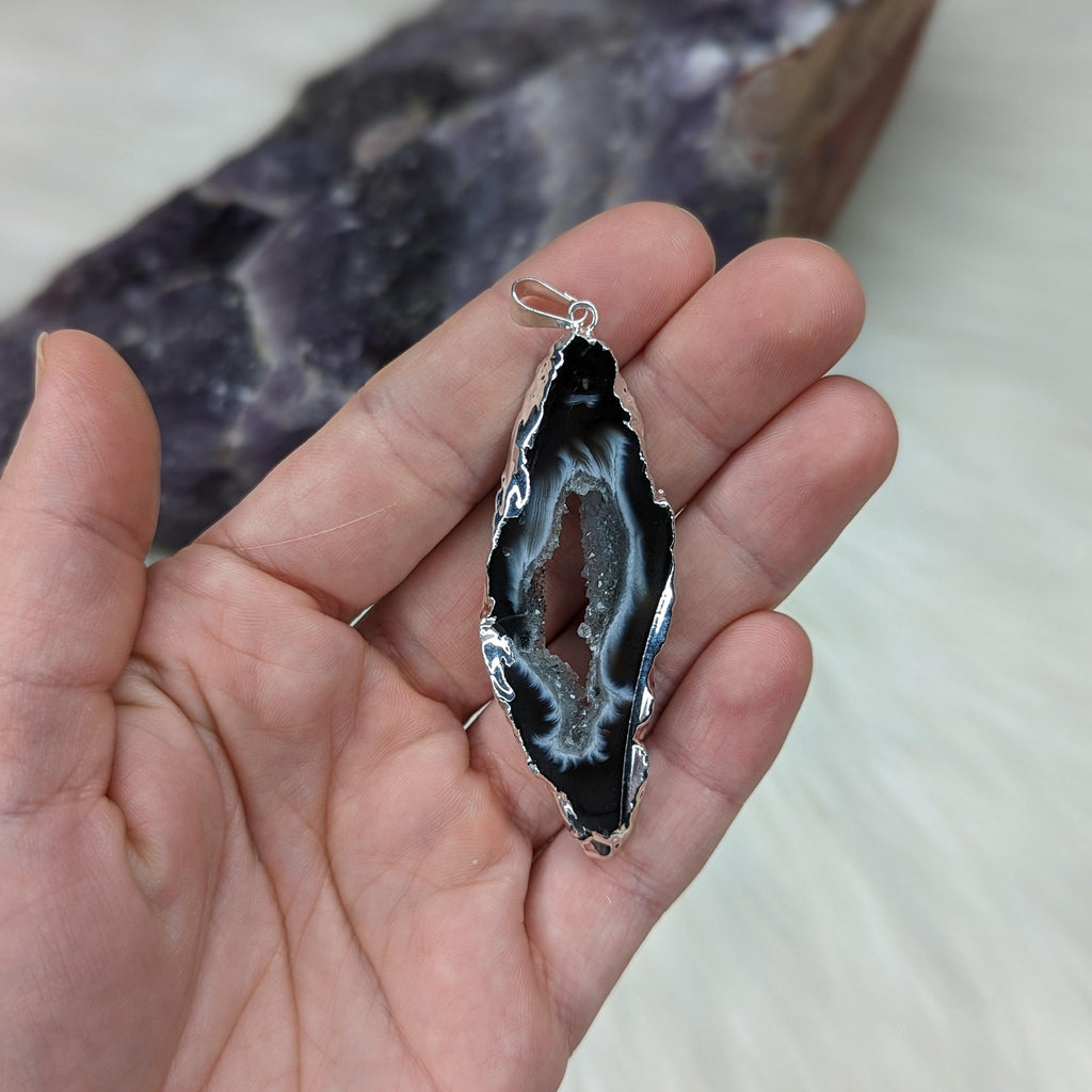 Occo Geode Agate Slice Pendant ~ Ultra Shimmery and Unique!~ Silver Chain Included - Earth Family Crystals