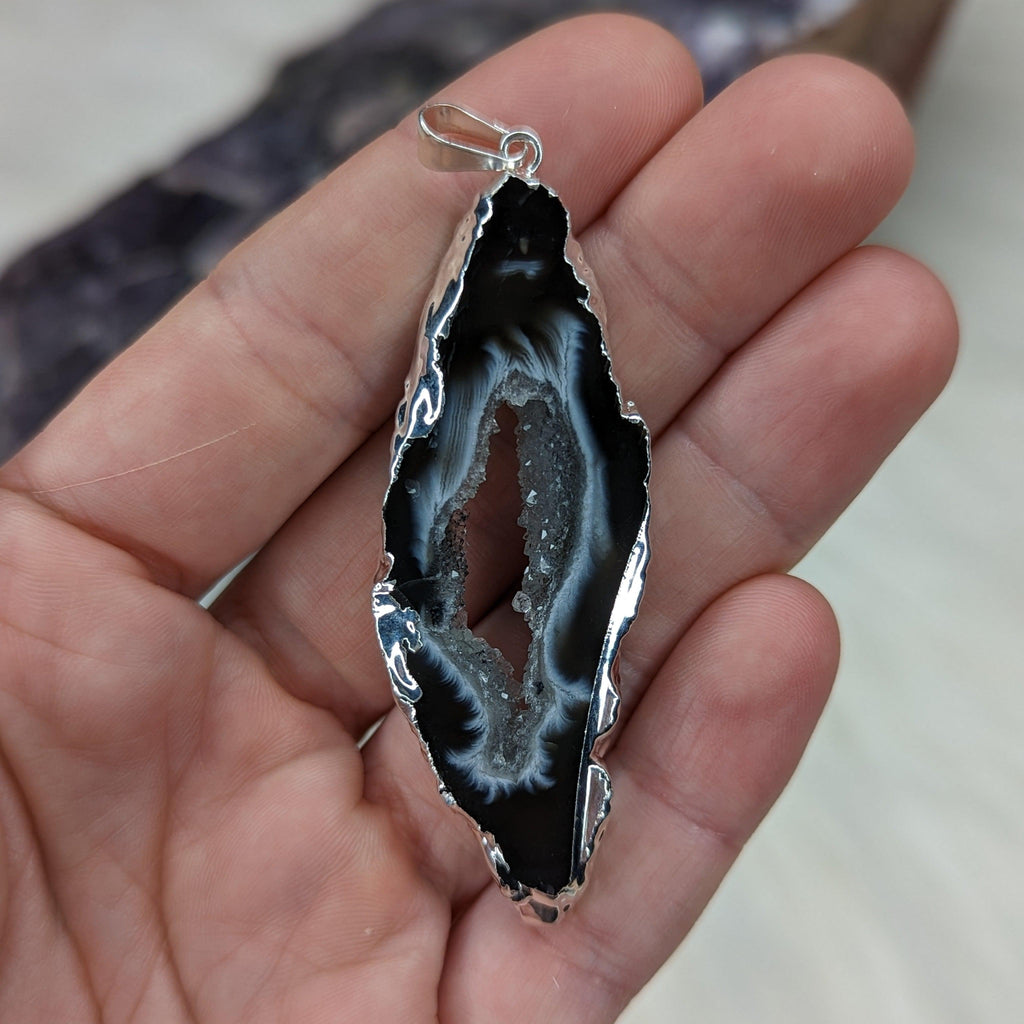 Occo Geode Agate Slice Pendant ~ Ultra Shimmery and Unique!~ Silver Chain Included - Earth Family Crystals