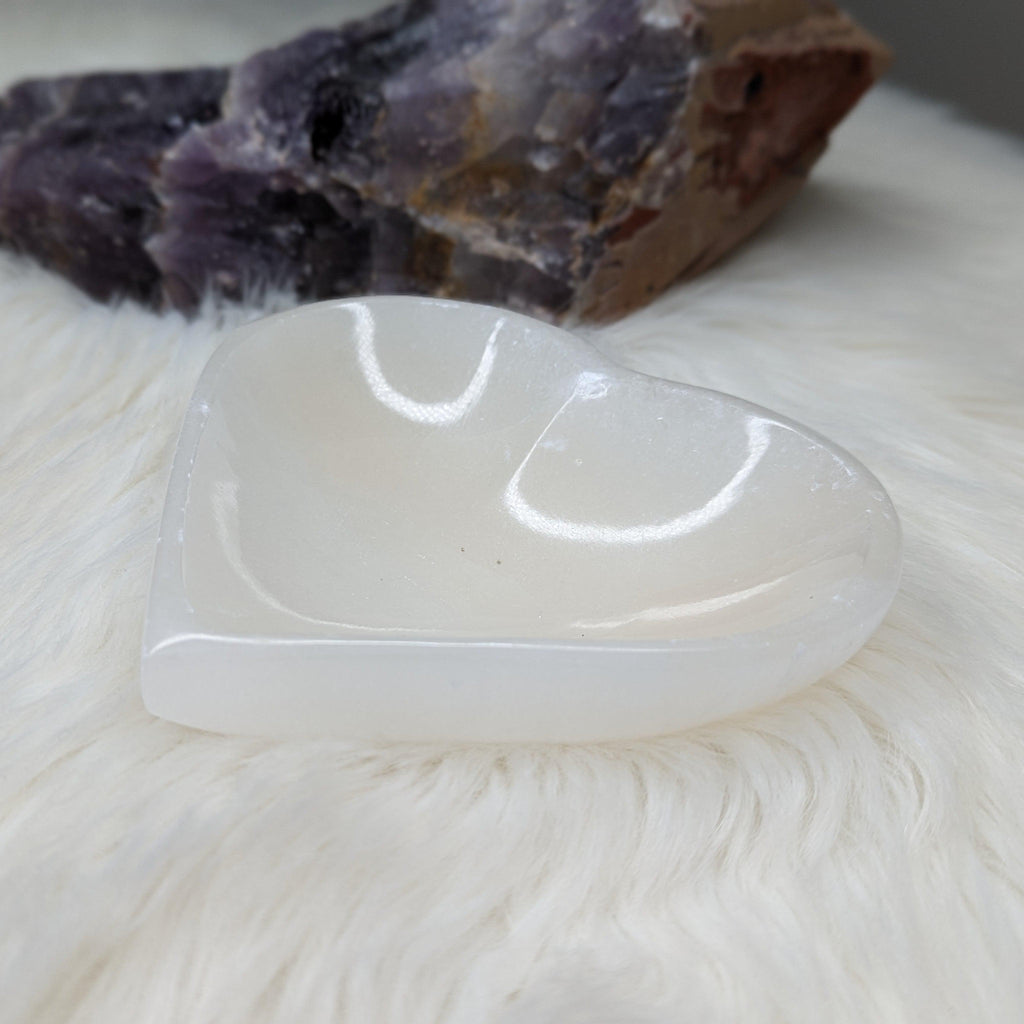 Selenite Heart Bowl~ Trinket Tray Carving for Charging Crystals ~ - Earth Family Crystals