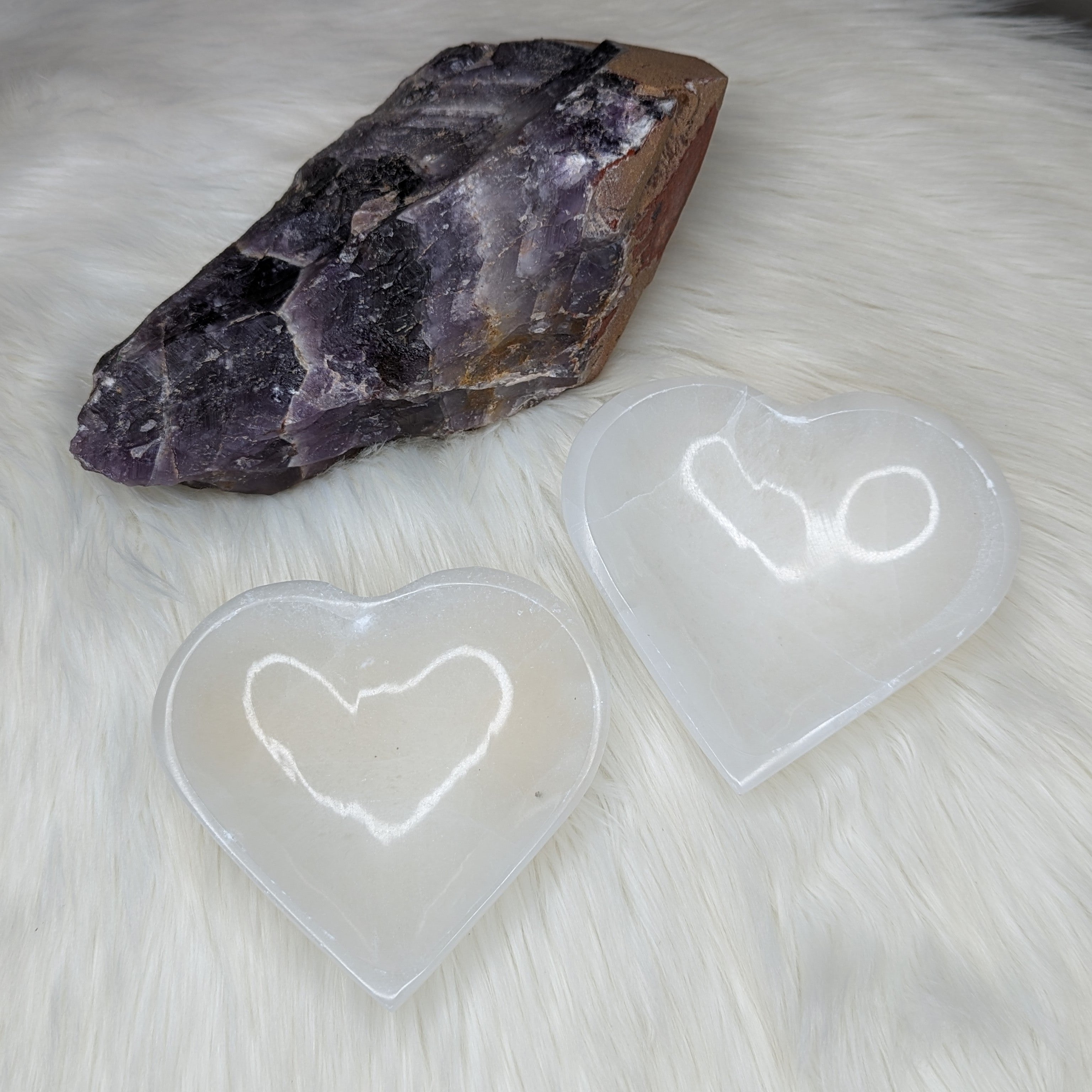 Selenite Heart Bowl~ Trinket Tray Carving for Charging Crystals ~ - Earth Family Crystals