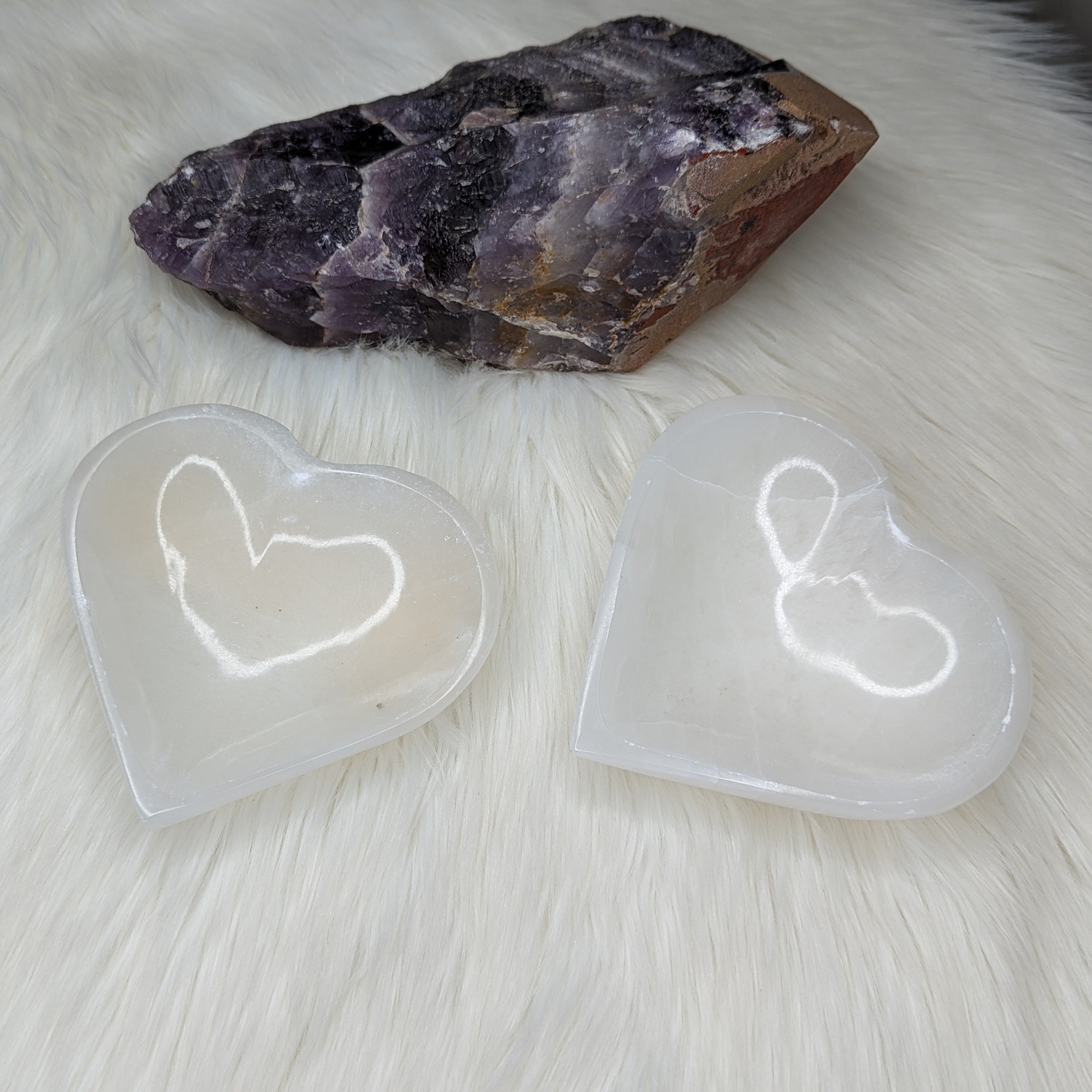 Selenite Heart Bowl~ Trinket Tray Carving for Charging Crystals ~ - Earth Family Crystals