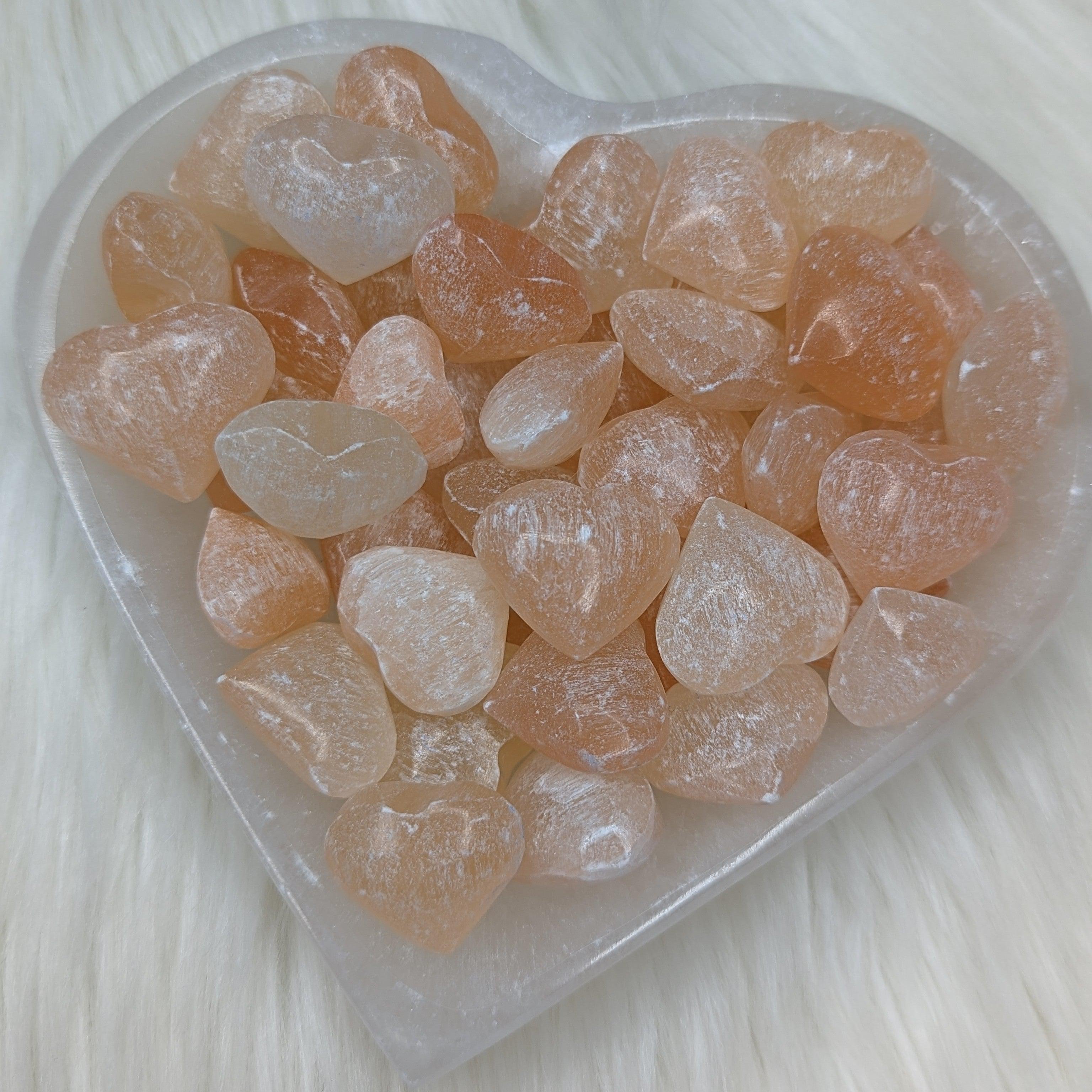 Adorable Mini Orange Selenite Heart Carvings ~ Set of 4 - Earth Family Crystals