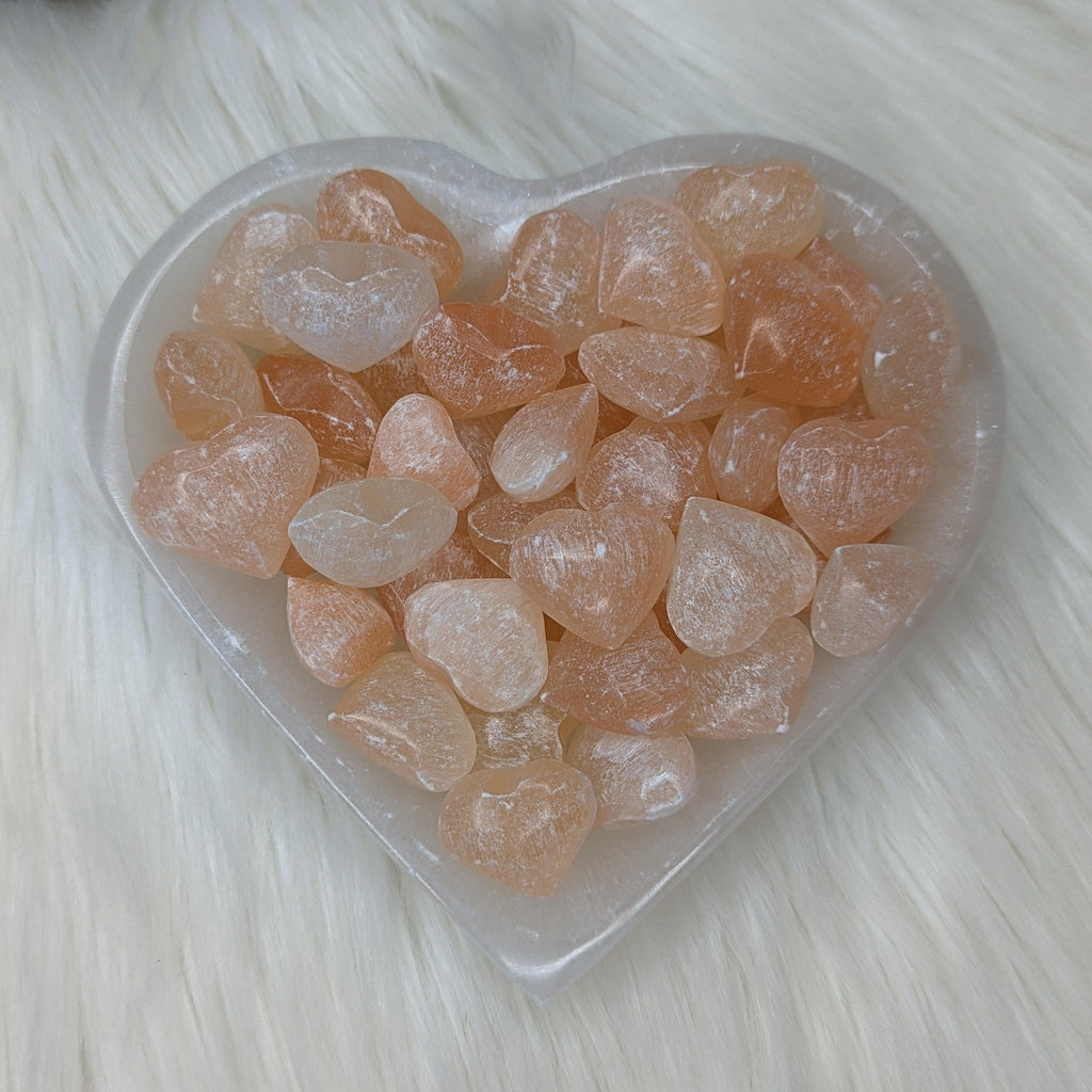 Adorable Mini Orange Selenite Heart Carvings ~ Set of 4 - Earth Family Crystals
