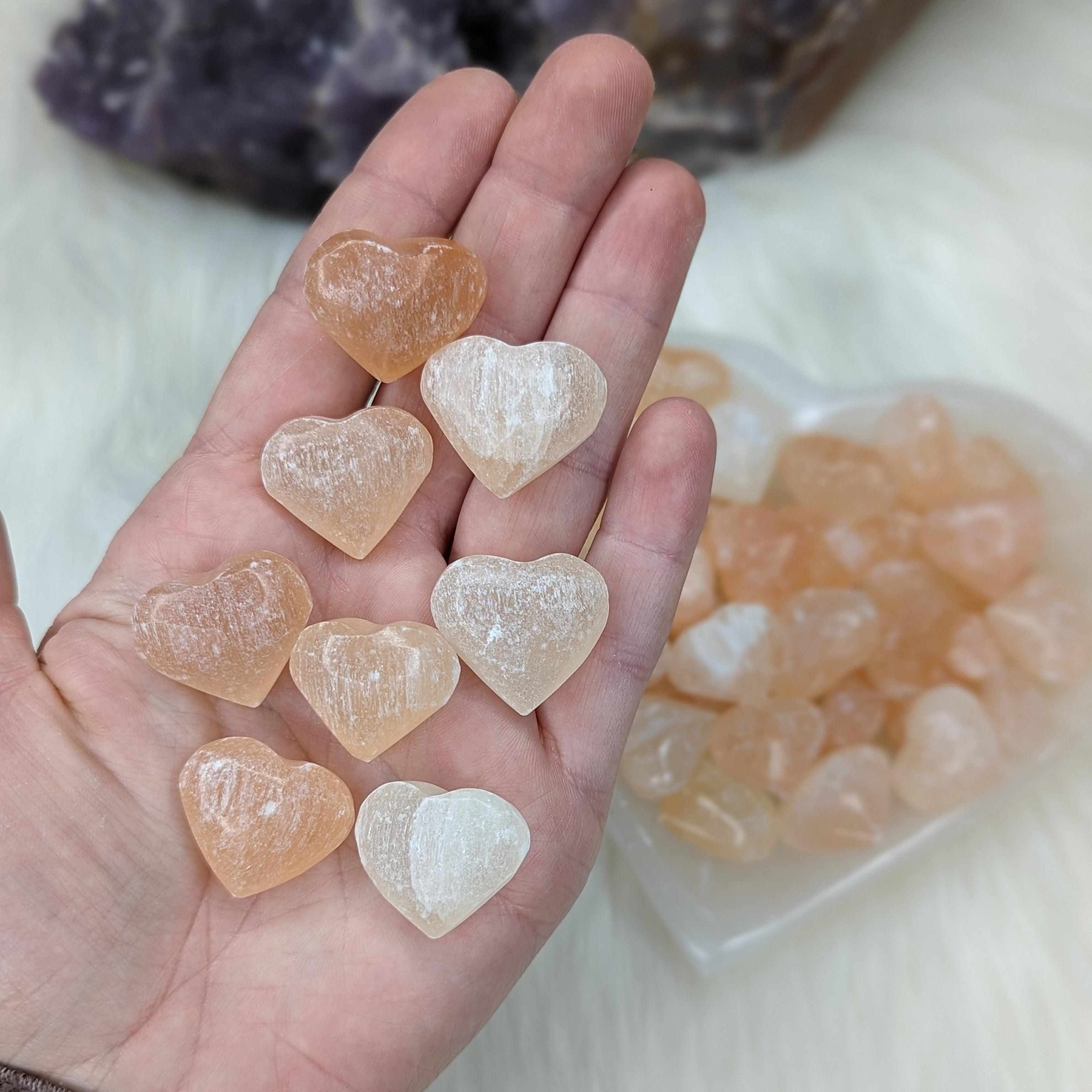 Adorable Mini Orange Selenite Heart Carvings ~ Set of 4 - Earth Family Crystals