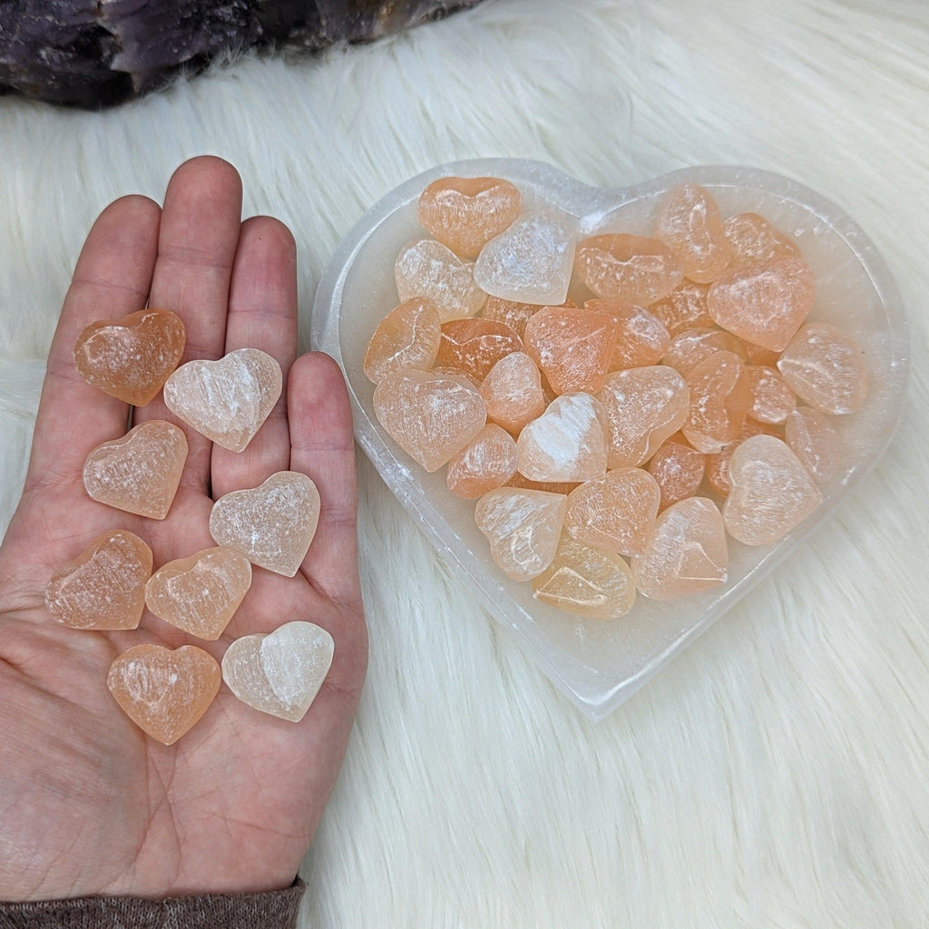 Adorable Mini Orange Selenite Heart Carvings ~ Set of 4 - Earth Family Crystals