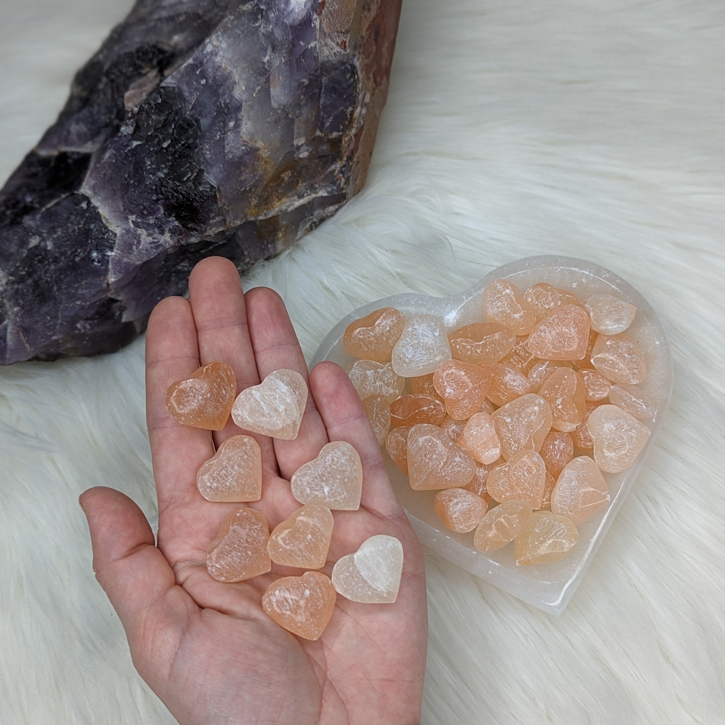 Adorable Mini Orange Selenite Heart Carvings ~ Set of 4 - Earth Family Crystals