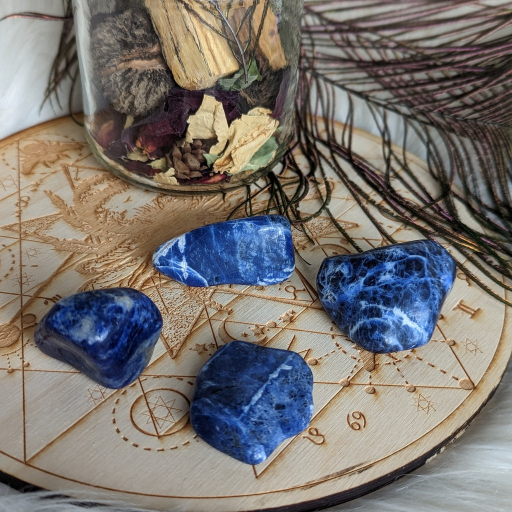Vibrant Grade A Blue Sodalite Tumbled Stones ~ Set of 4 - Earth Family Crystals