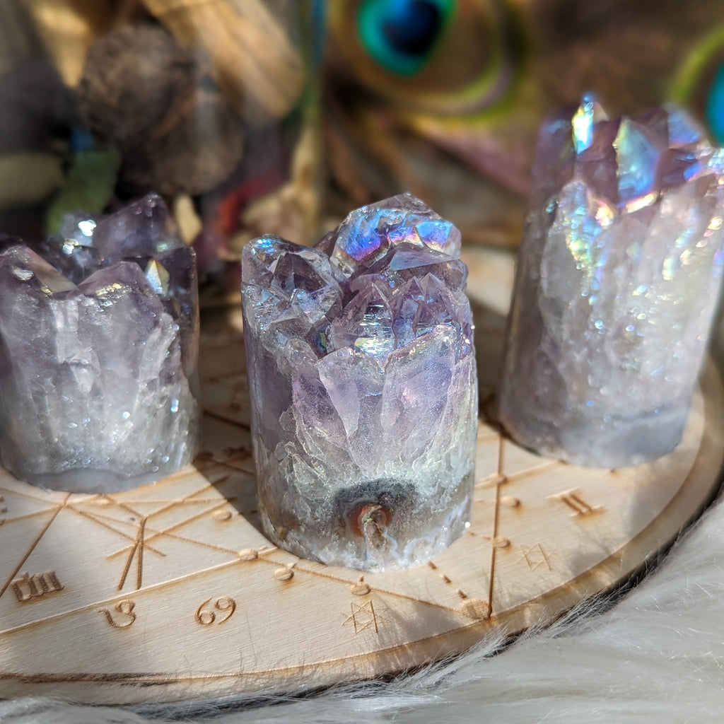 Angel Aura Infused Amethyst Cylinder Geode Carving #2 - Earth Family Crystals