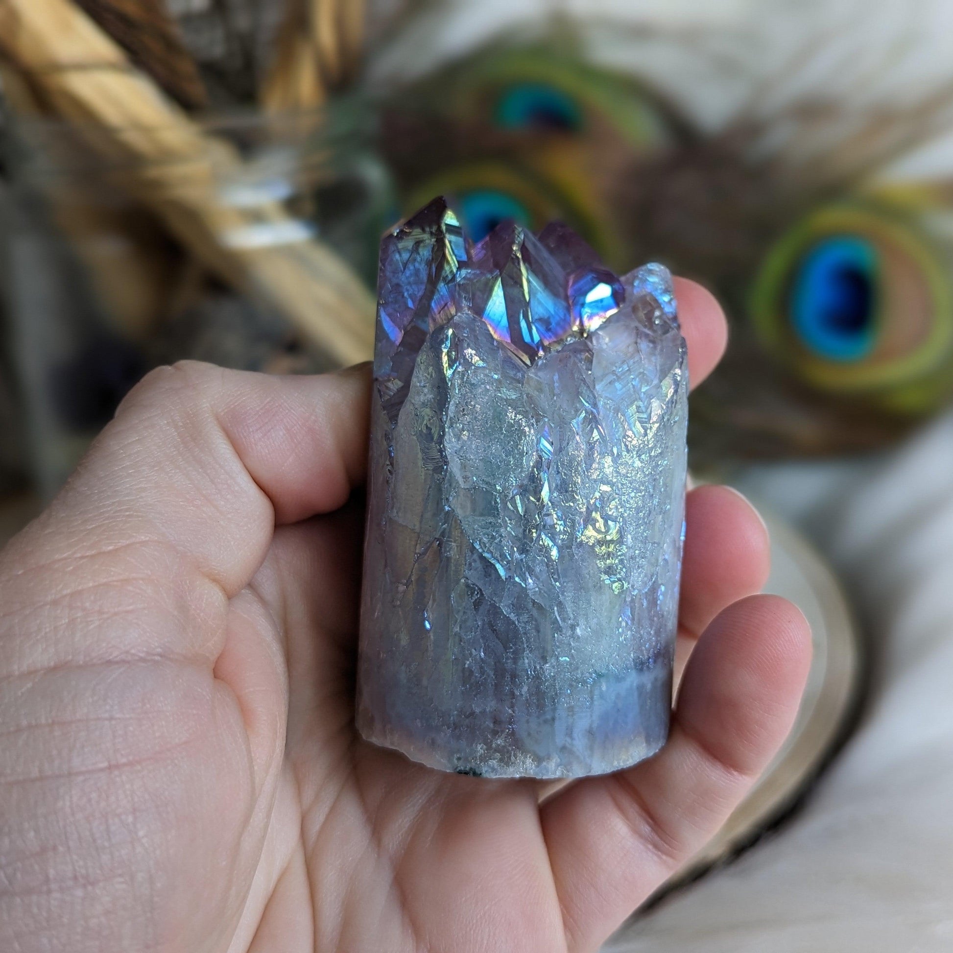 Angel Aura Infused Amethyst Cylinder Geode Carving #4 - Earth Family Crystals