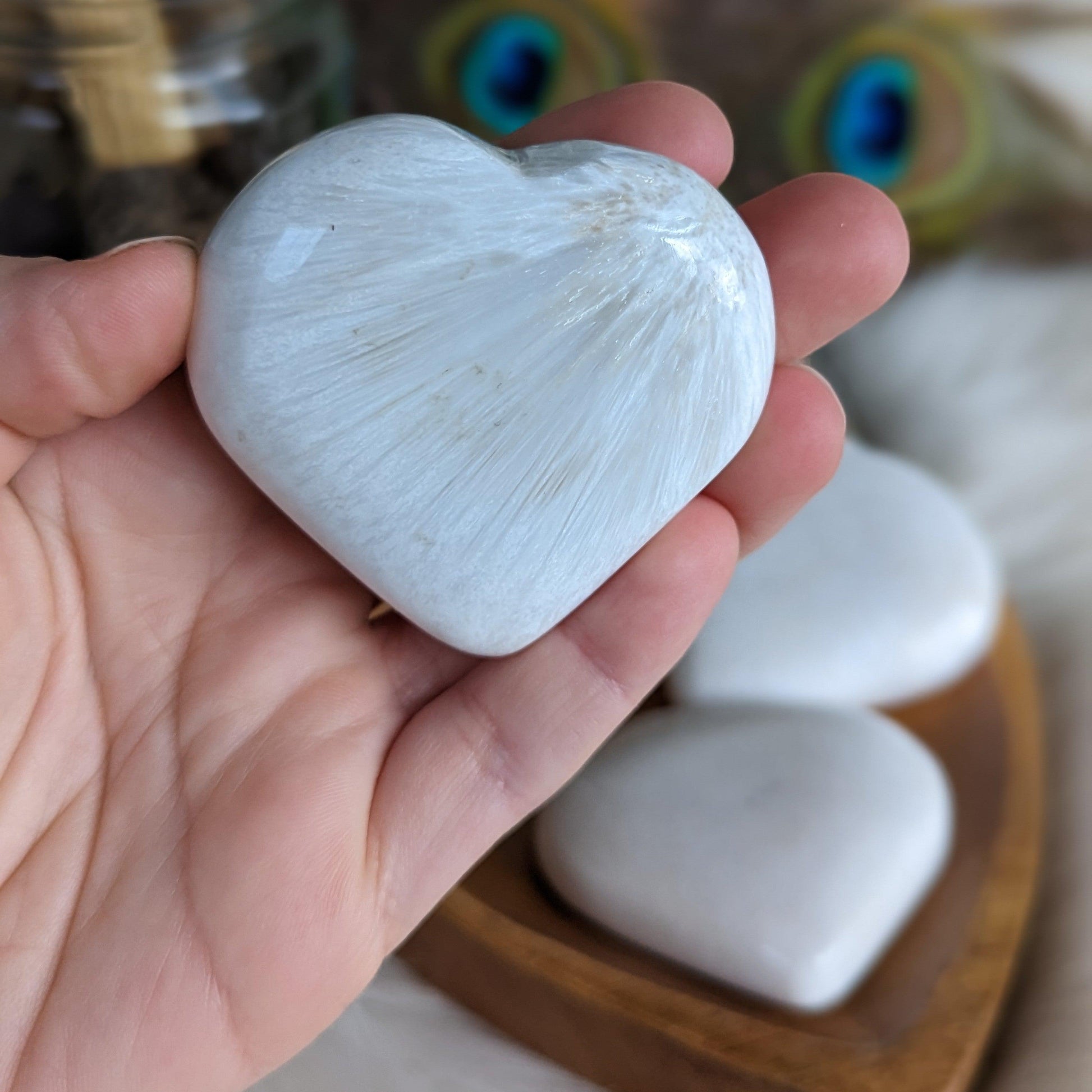 Silky White Scolecite Heart ~ Enhance Loving Connections - Earth Family Crystals