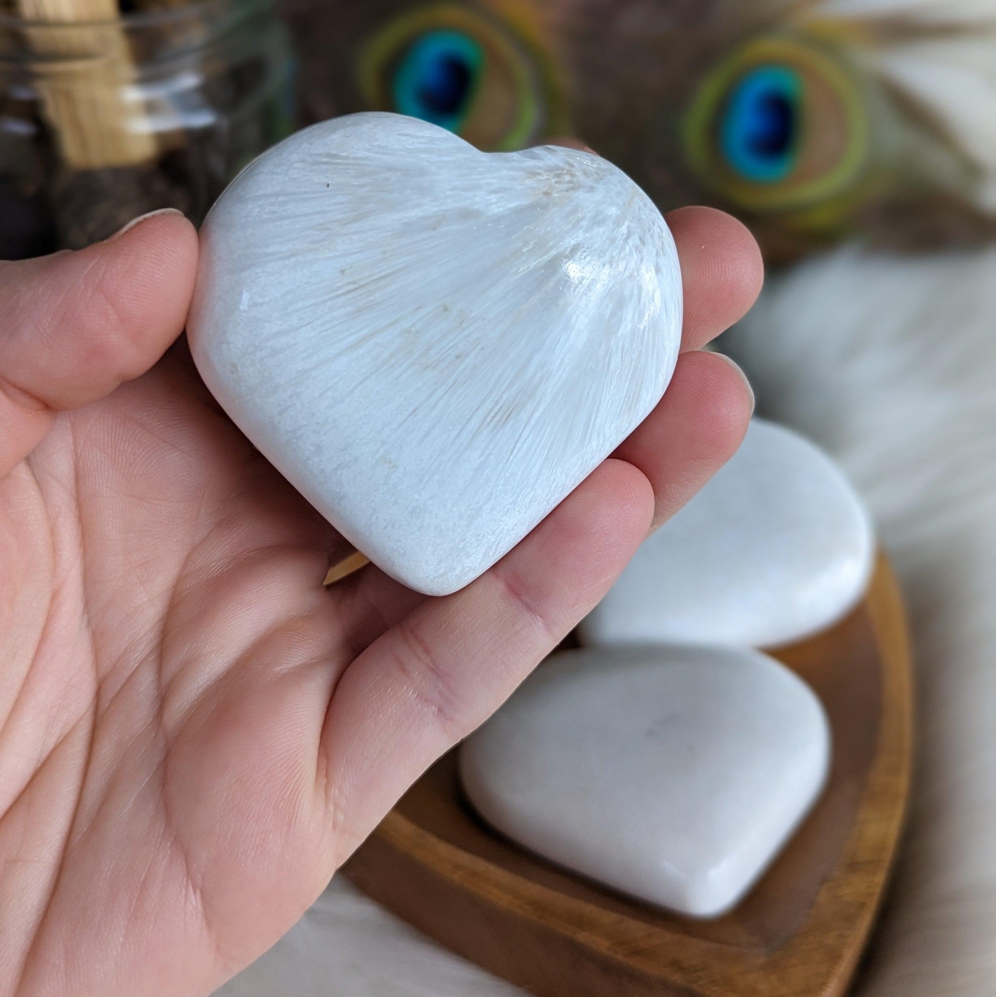 Silky White Scolecite Heart ~ Enhance Loving Connections - Earth Family Crystals