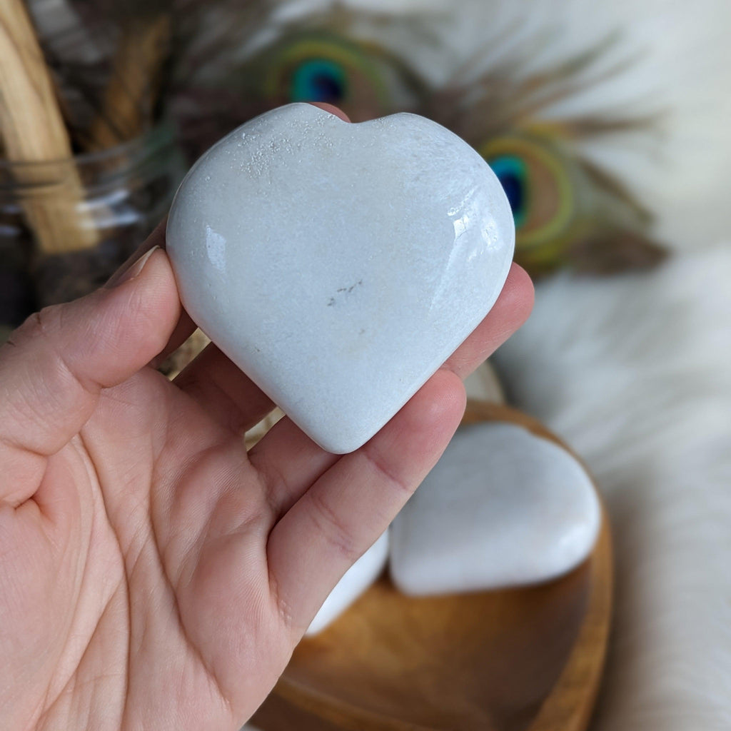 Silky White Scolecite Heart ~ Enhance Loving Connections - Earth Family Crystals