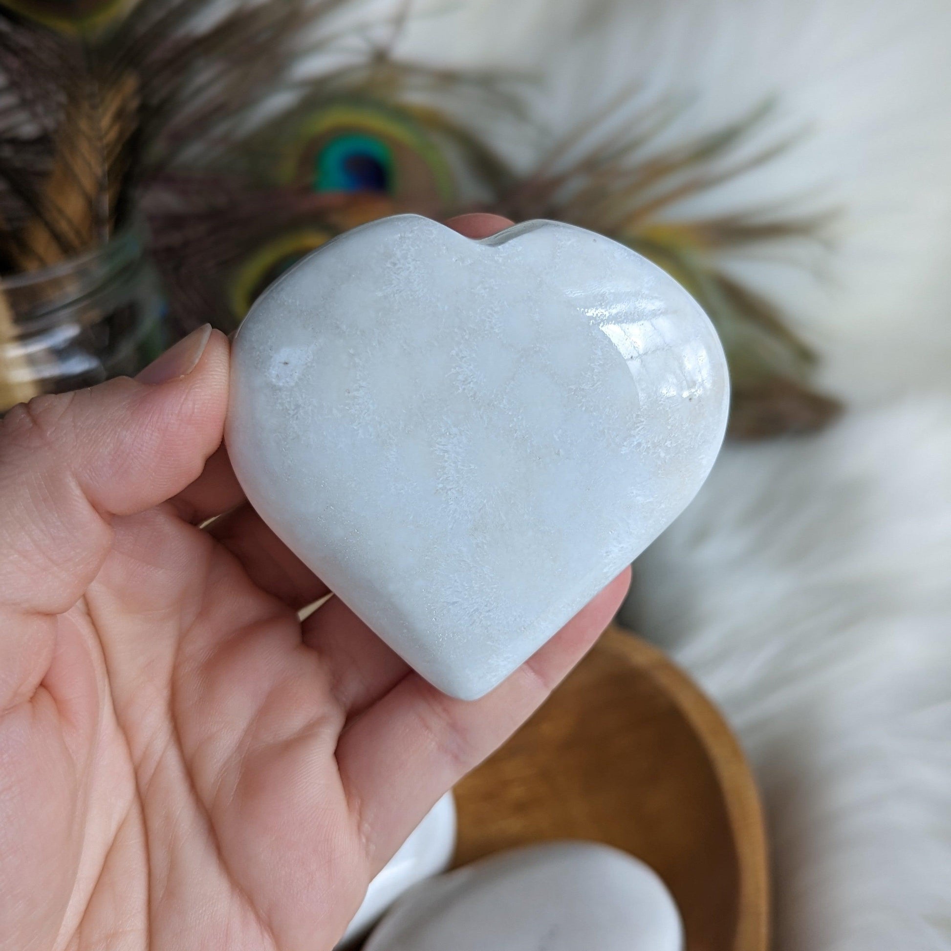 Silky White Scolecite Heart ~ Enhance Loving Connections - Earth Family Crystals