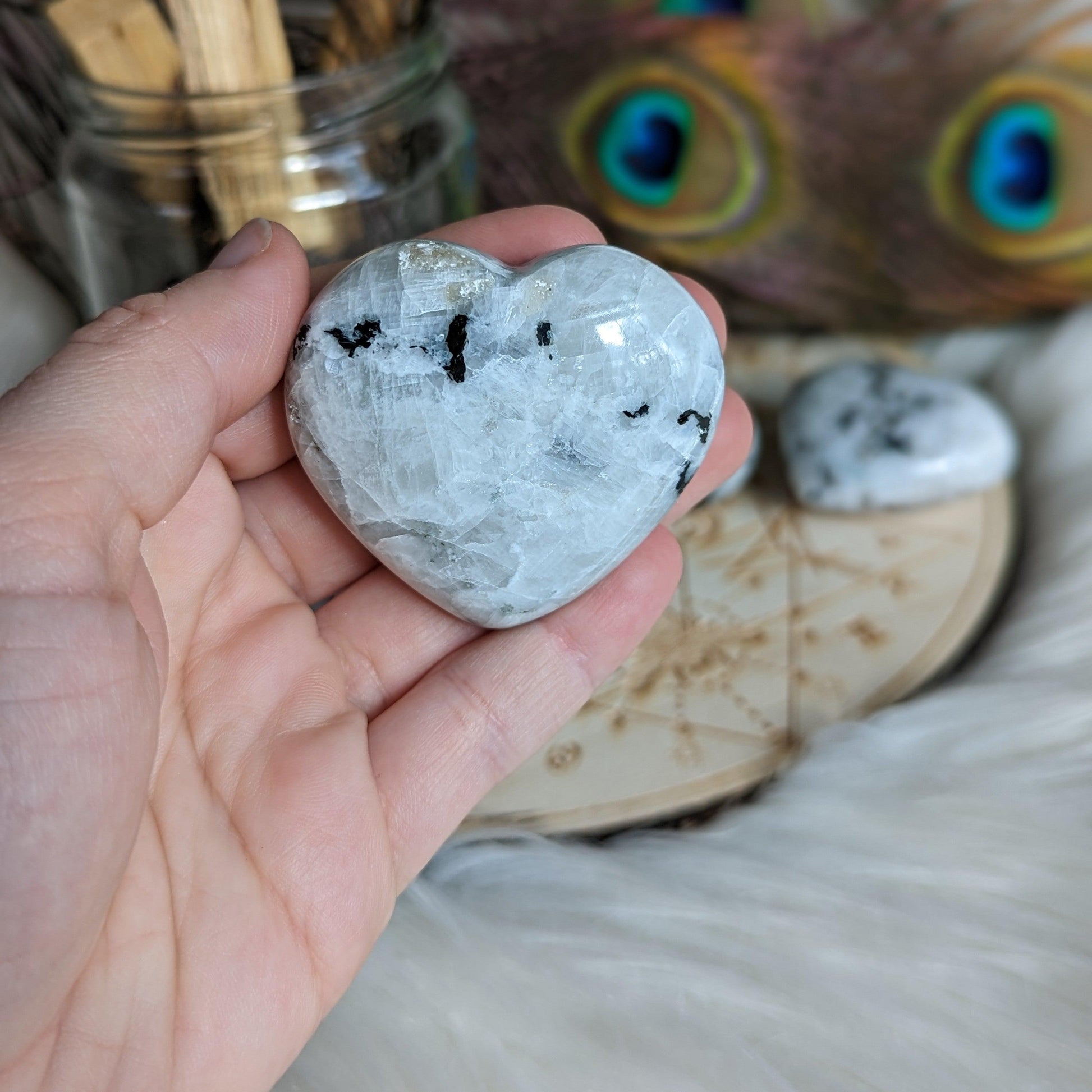 Rainbow Moonstone Heart Carving ~ Lunar Magic, Grandmother Wisdom - Earth Family Crystals