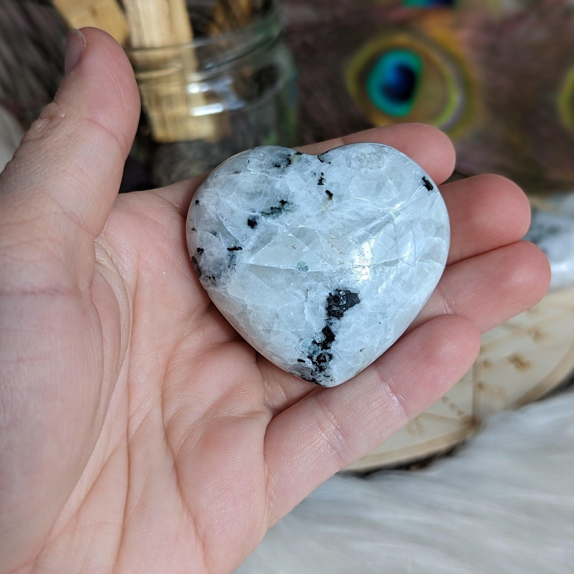Rainbow Moonstone Heart Carving ~ Lunar Magic, Grandmother Wisdom - Earth Family Crystals