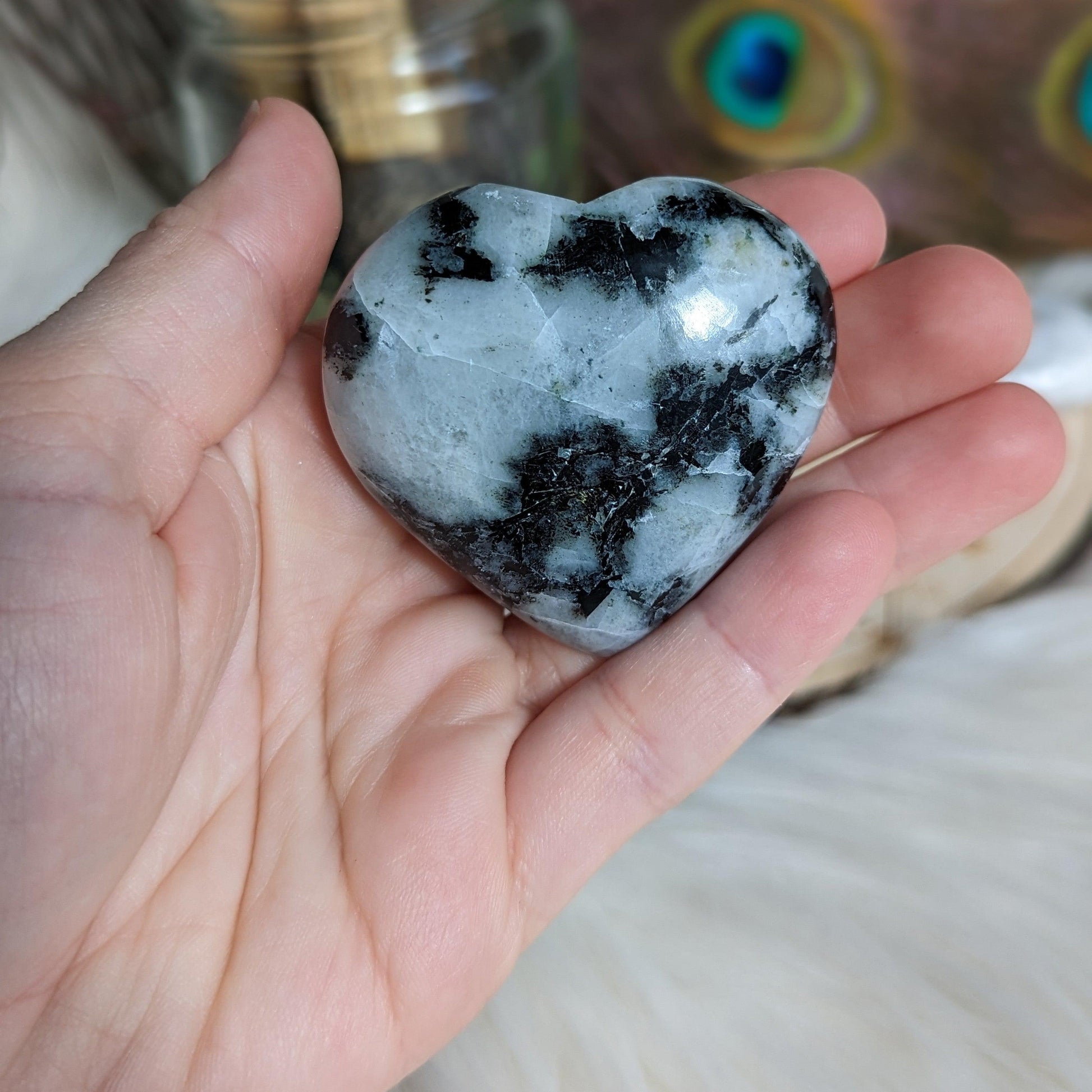 Rainbow Moonstone Heart Carving ~ Lunar Magic, Grandmother Wisdom - Earth Family Crystals