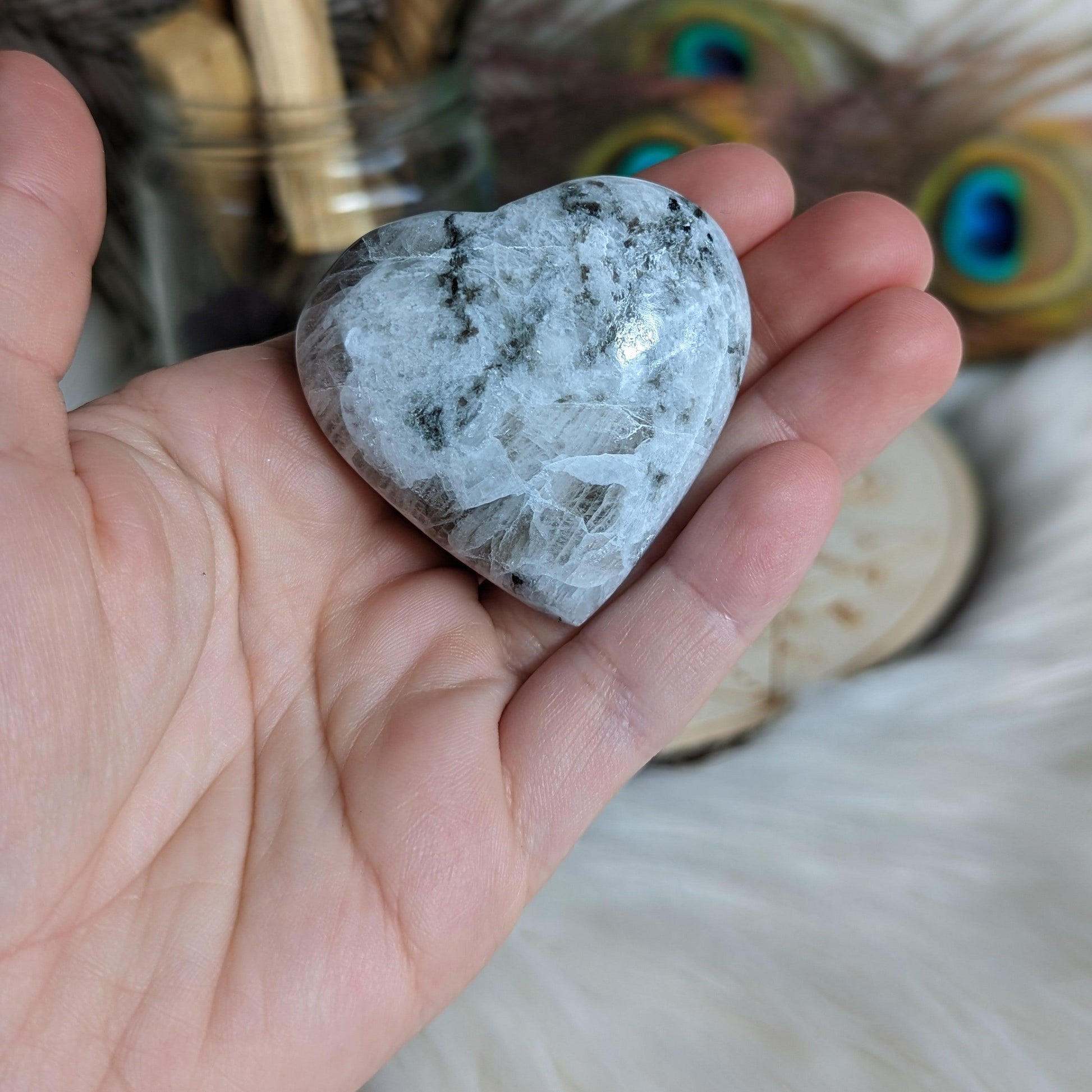 Rainbow Moonstone Heart Carving ~ Lunar Magic, Grandmother Wisdom - Earth Family Crystals