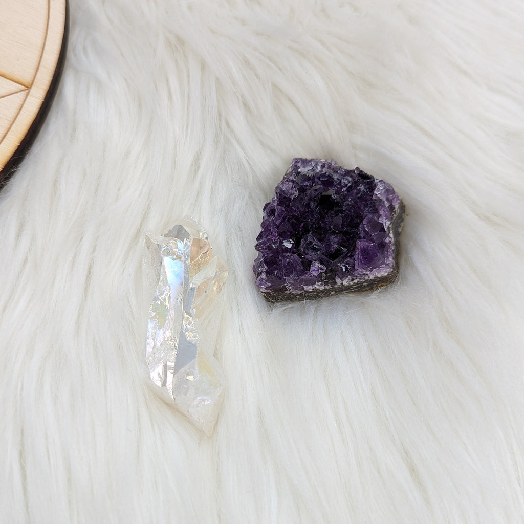 Angelic Amethyst & Clear Aura Quartz Set #2 ~ Ultra Glitzy and Uplifting Rainbow Energy - Earth Family Crystals