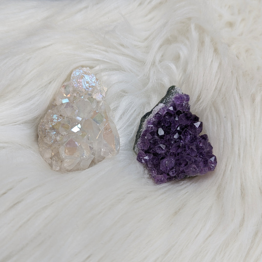 Angelic Amethyst & Clear Aura Quartz Set #3 ~ Ultra Glitzy and Uplifting Rainbow Energy - Earth Family Crystals