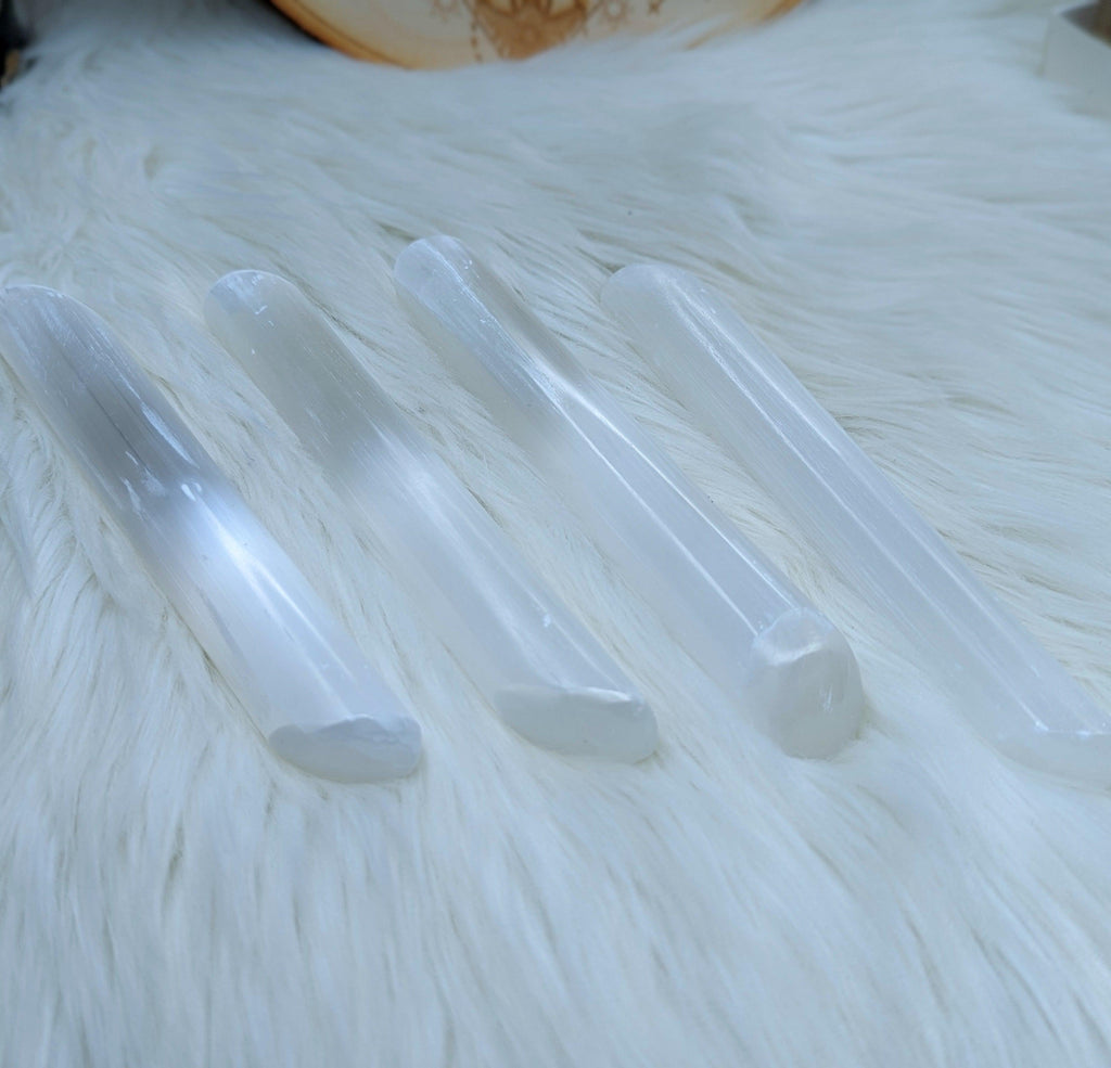 Radiate Platinum White Light ~ Selenite Wide Wand Carving - Earth Family Crystals