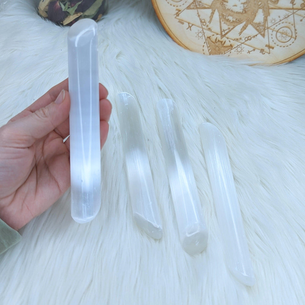 Radiate Platinum White Light ~ Selenite Wide Wand Carving - Earth Family Crystals