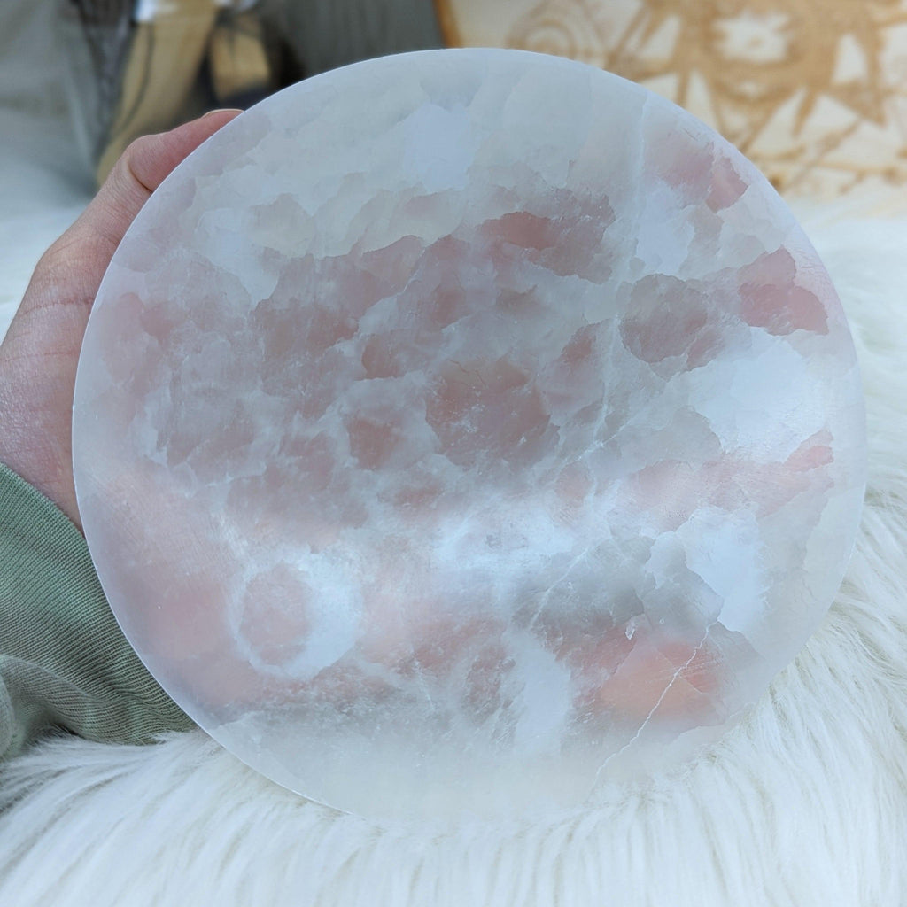 Moon Phase Engraved Selenite Charging Plate ~ Live by the Moon - Earth Family Crystals