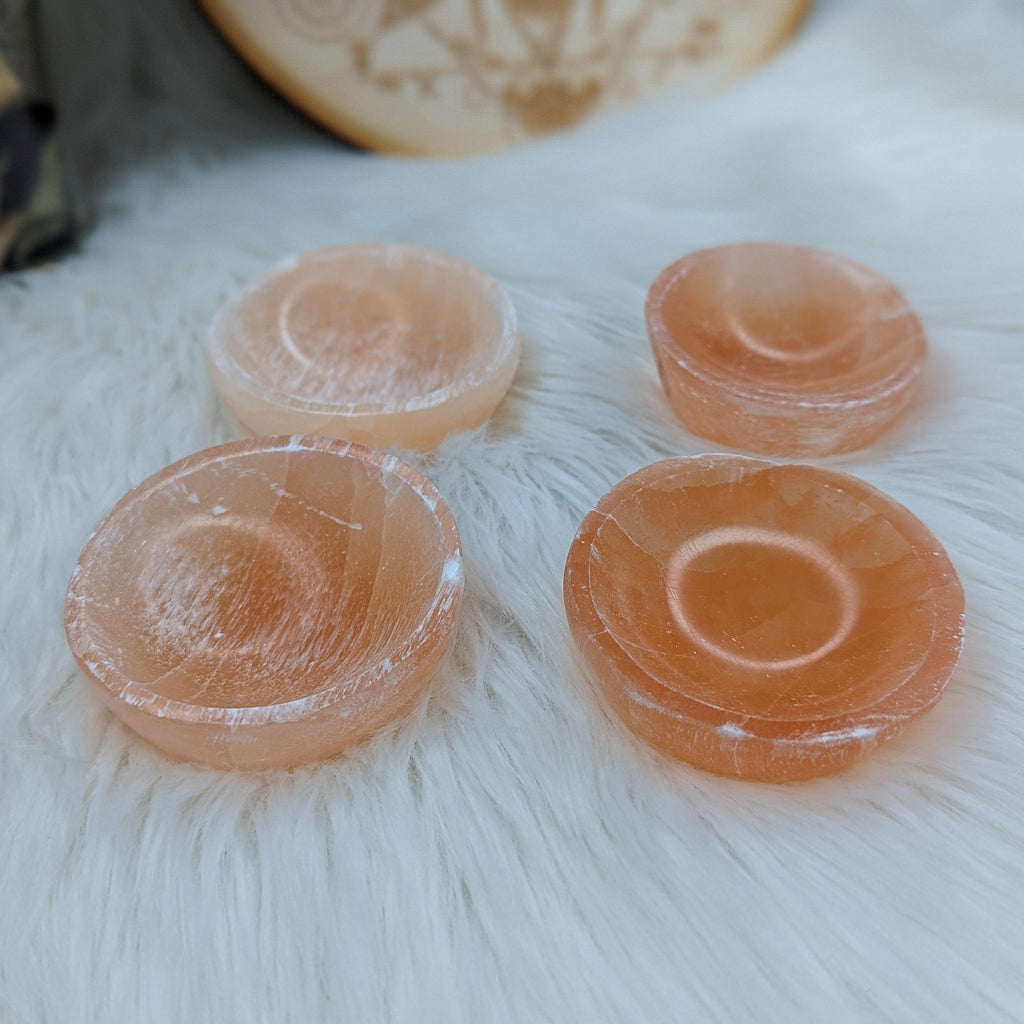 Small Orange Selenite Charging Bowl ~ Charging station of jewelry, crystals and carvings~ - Earth Family Crystals