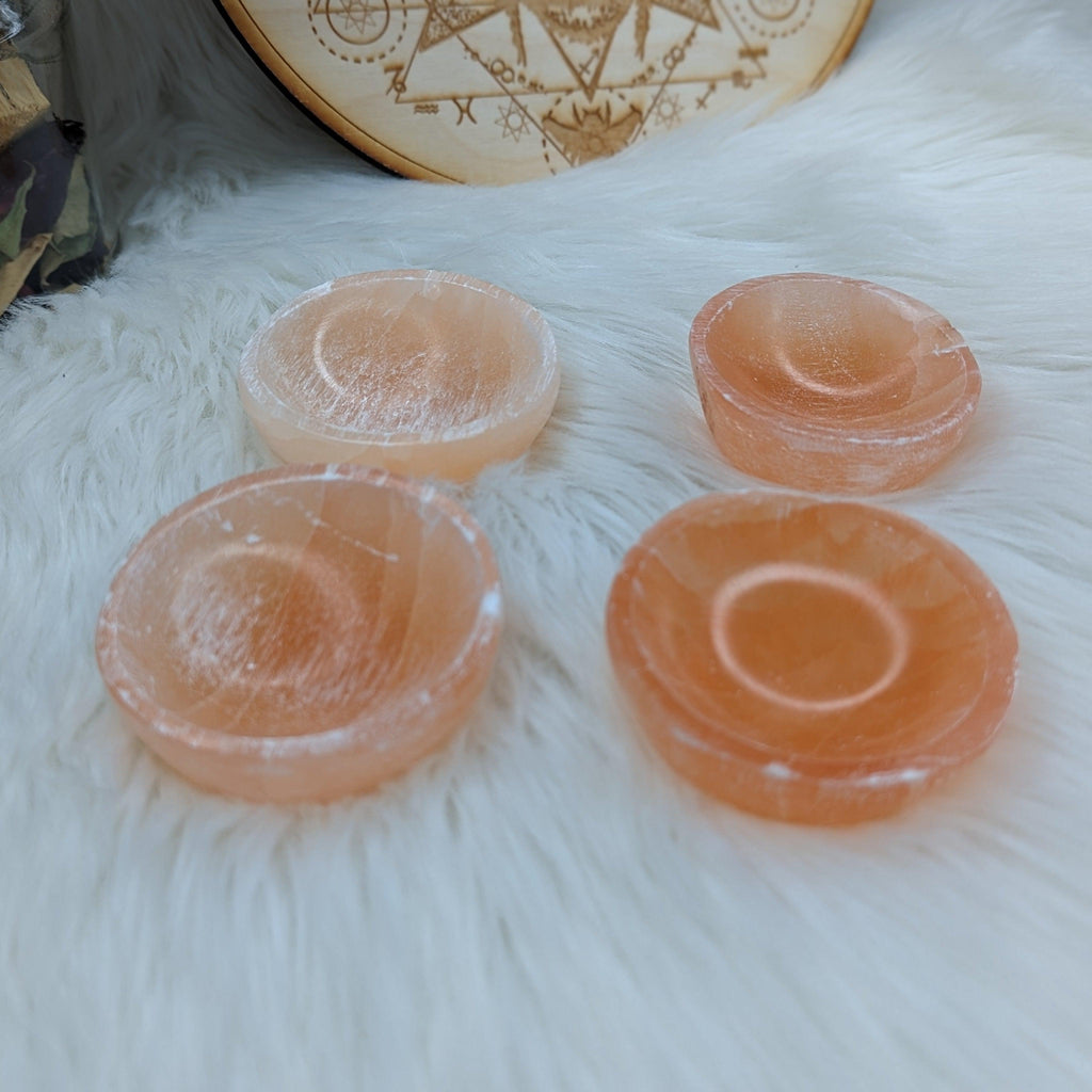Small Orange Selenite Charging Bowl ~ Charging station of jewelry, crystals and carvings~ - Earth Family Crystals