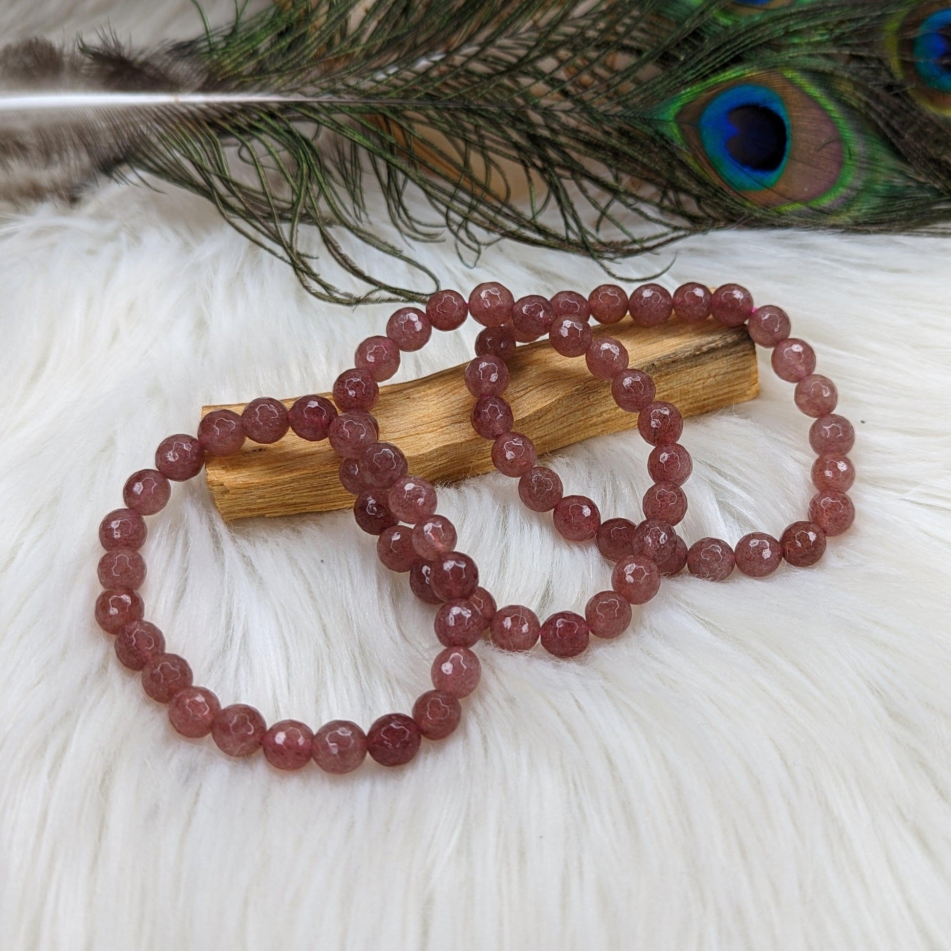 Dazzling Faceted Stawberry Quartz Stretch Bracelet ~ - Earth Family Crystals