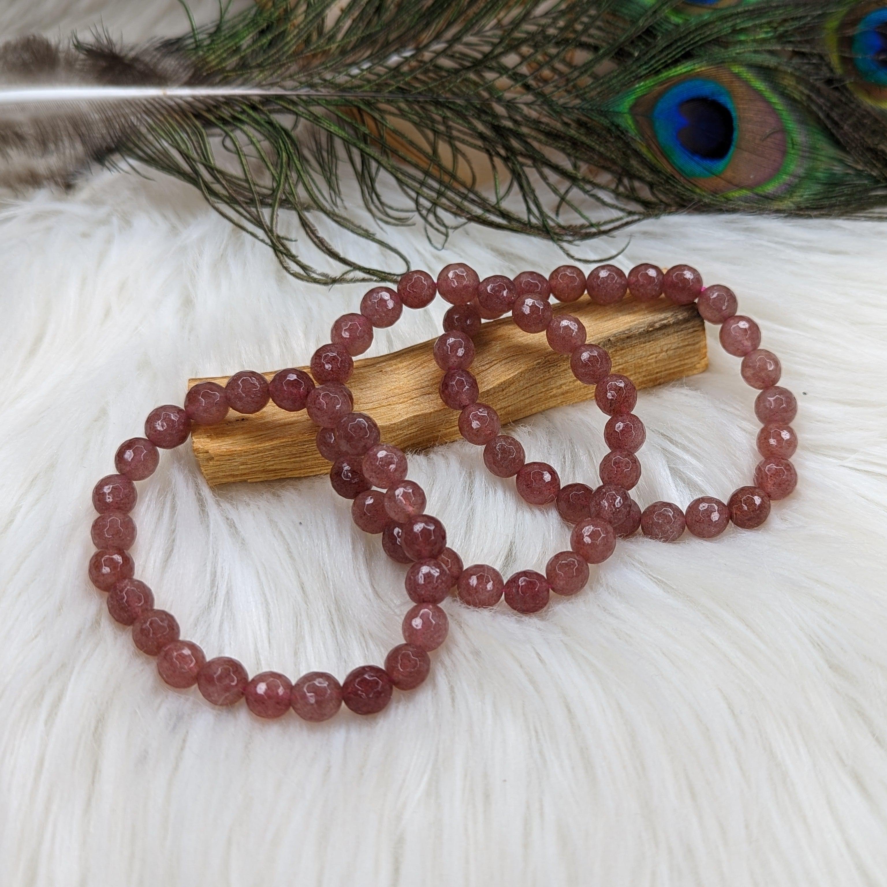 Dazzling Faceted Stawberry Quartz Stretch Bracelet ~ - Earth Family Crystals